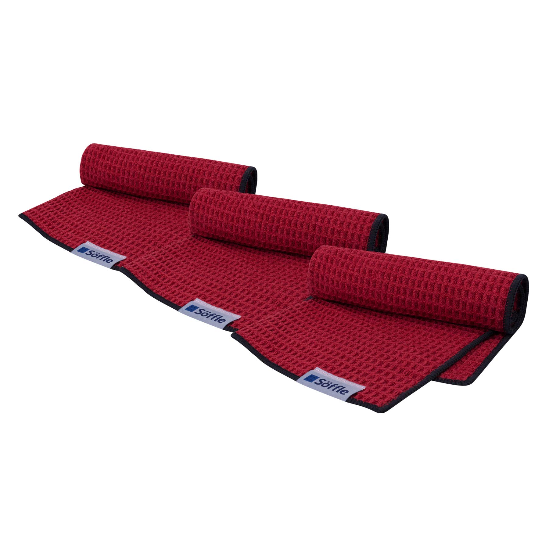 Premium Waffle Golf Towels 3-Pack | 16x16 Inches with Clip | Quick-Dry Microfiber Towels for Golfers (Cardinal Red) | Perfect for Golf Course, Driving Range & Sports Events