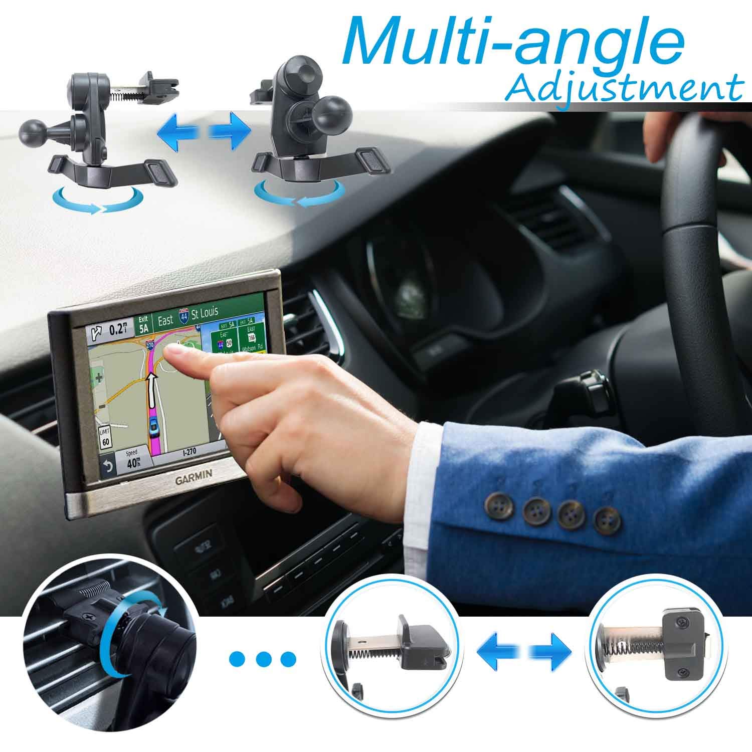 Premium Air Vent GPS Mount for Garmin Nuvi, RV, Dezl, DriveSmart & DriveAssist - Universal Car GPS Holder with Secure Clip - Perfect for Road Trips, RV Travel & Daily Commuting