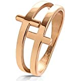 Elegant Double Cross Rose Gold PVD Plated Stainless Steel Ring for Women - Perfect for Everyday Wear, Gift Giving & Special Occasions
