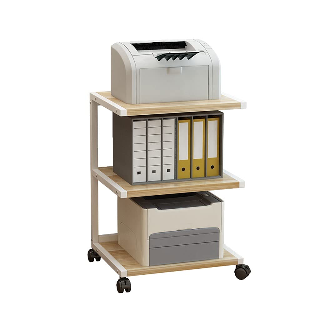 3-Tier Metal Printer Stand with Wheels - Sturdy & Movable Printer Desk for Office, Fax Machine, Scanner - Beige Home & Office Organization Shelf for Living Room or Workspace