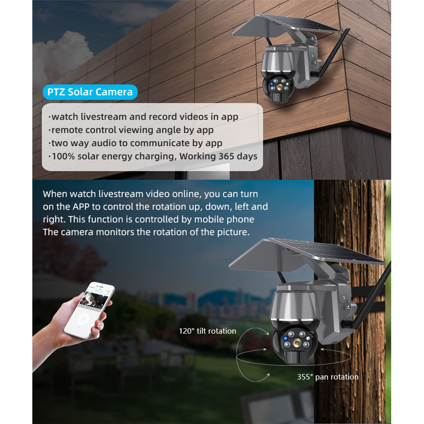 SEAFRONT Solar Security Camera System - Wireless Outdoor 1080P/3MP 360° PTZ Camera with Motion Detection, 2-Way Talk & Night Vision (2.4GHz) - Ideal for Home Security, Yard Monitoring & Business Surveillance