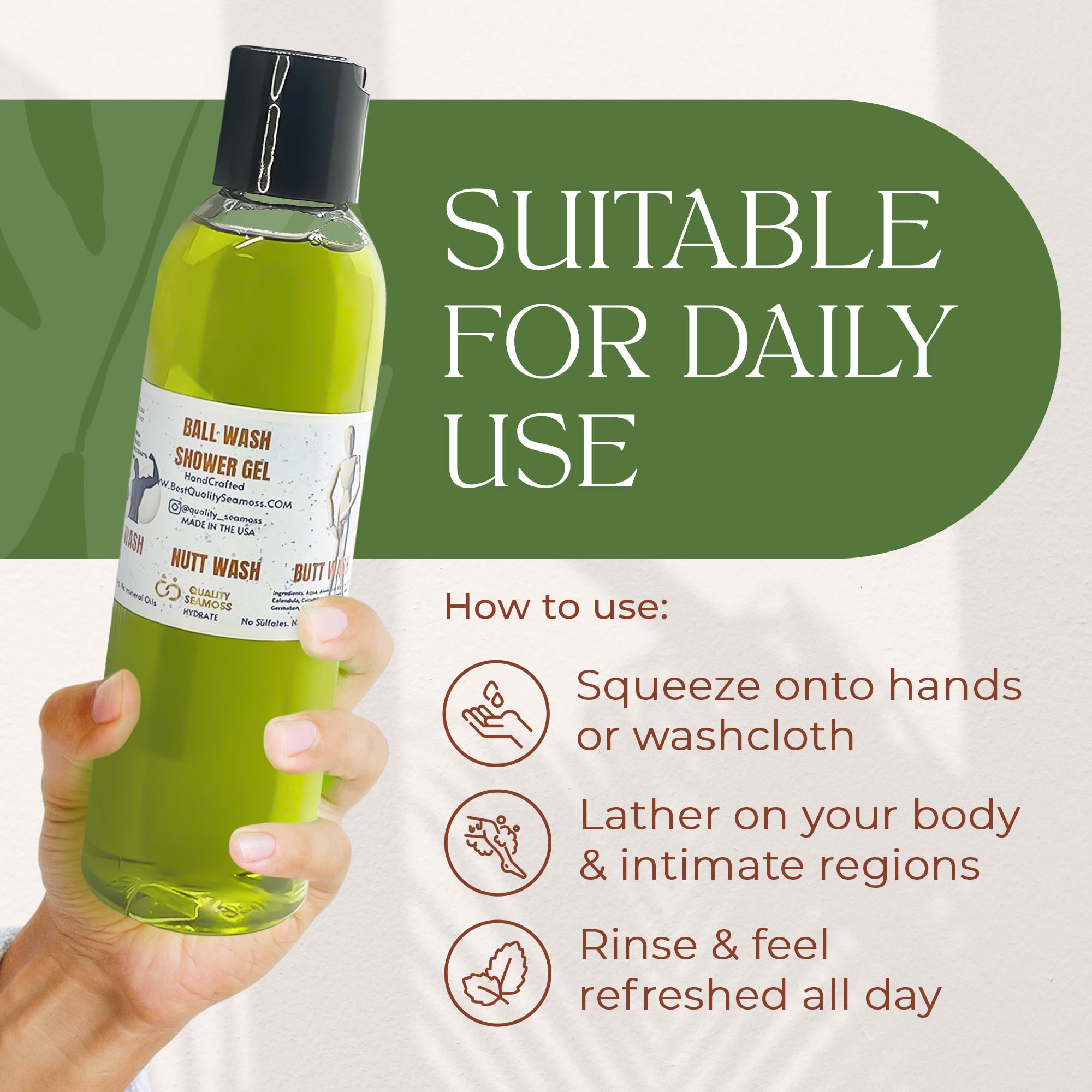 Natural Tea Tree & Mint Men's Intimate Wash - 7 oz Odor Control & Anti-Itch Shower Gel for Hygiene & Moisturizing | Fresh Feeling for Daily Use & Gym