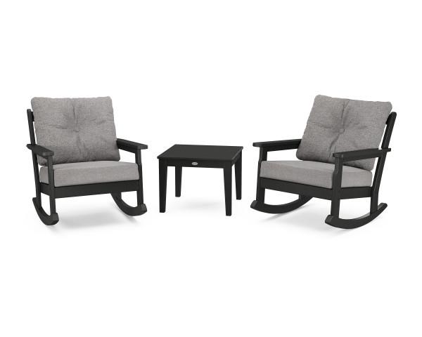 Polywood Black Vineyard 3-Piece Deep Seating Rocker Set - Outdoor Patio Furniture for Garden, Porch & Backyard Relaxation