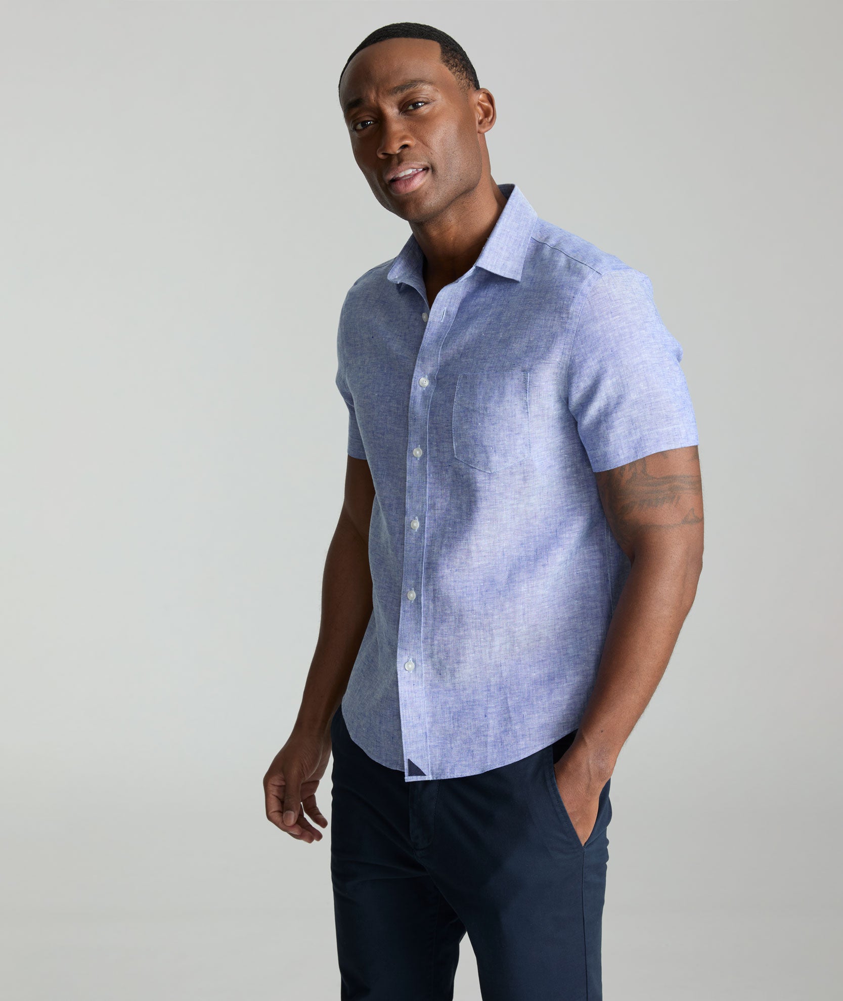 Wrinkle Resistant Linen Short Sleeve Cameron Shirt for Men - Casual Summer Button Down Shirt for Beach, Office & Travel