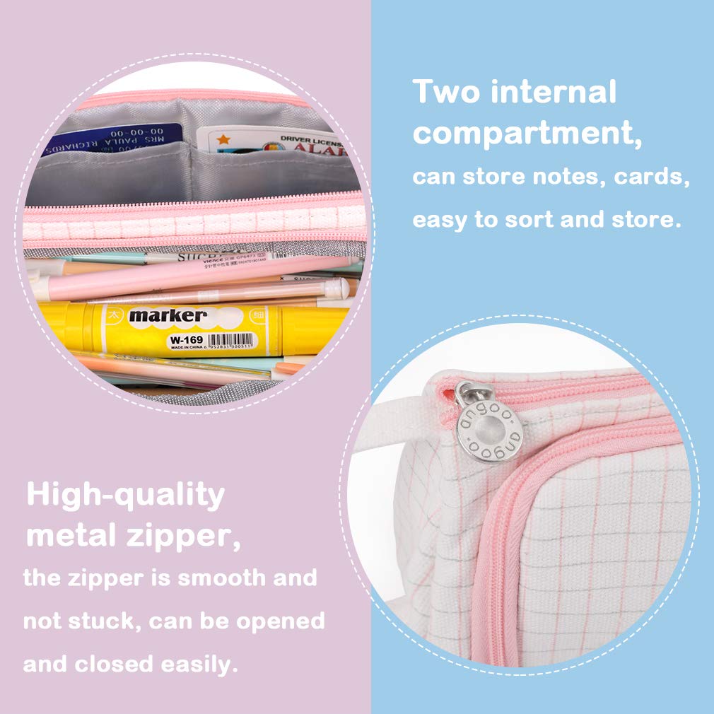 iSuperb Large Capacity Canvas Pencil Case with Zipper - Multi Compartment Pen Organizer & Cosmetic Pouch for School, Office, Travel Storage