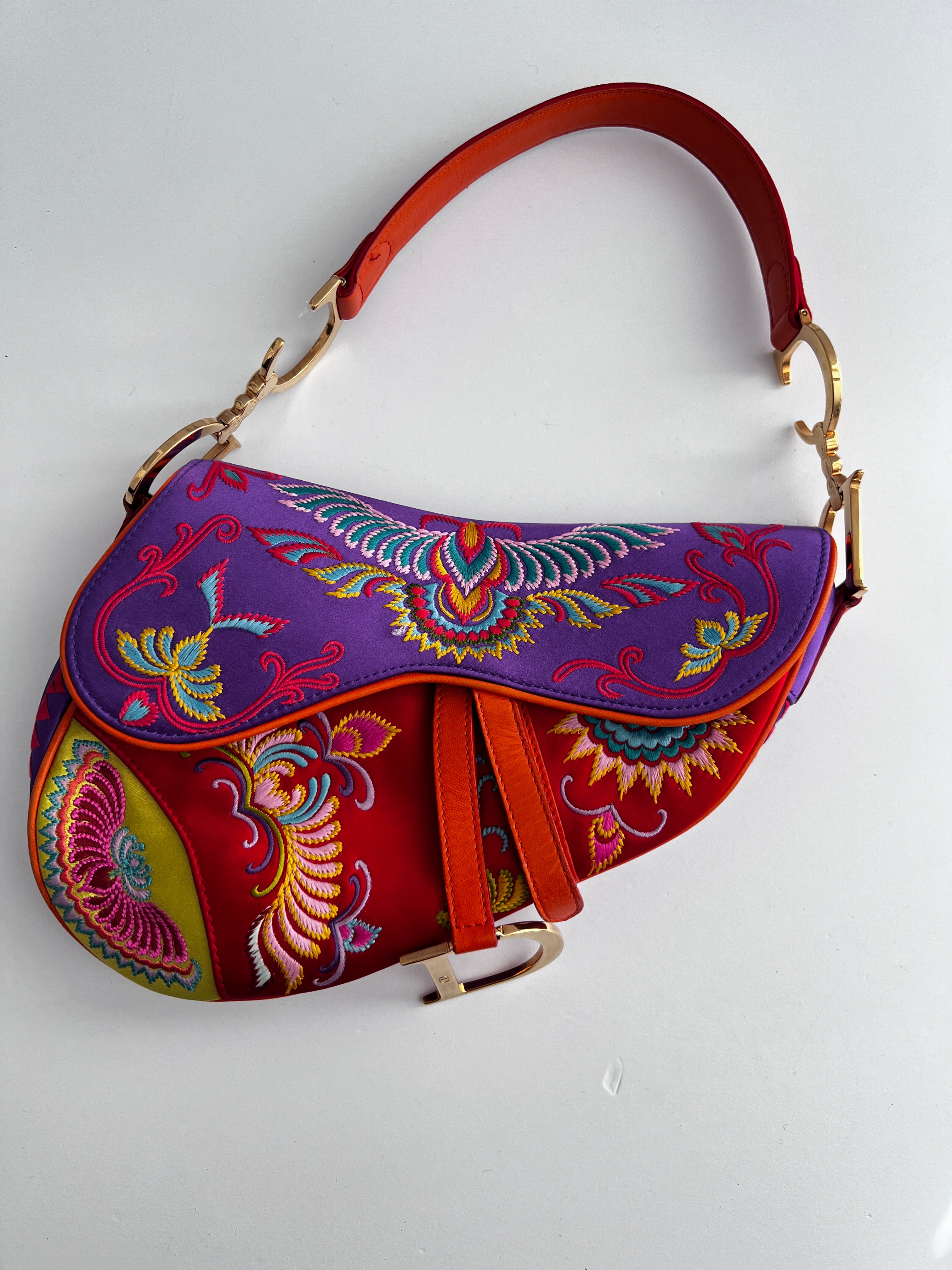 Dior Embroidered Phoenix Satin Saddle Bag - Luxury Crossbody Handbag for Women, Fashionable Evening Clutch with Shanghai-Inspired Design, Perfect for Parties, Weddings & Special Occasions