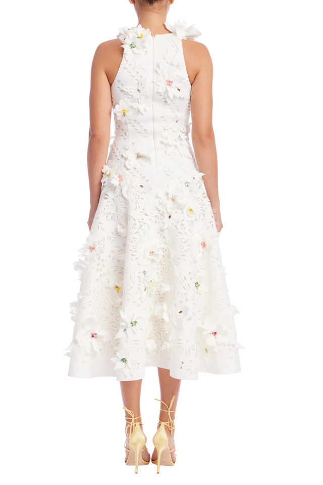 Badgley Mischka Women's Sleeveless Floral Applique Midi Dress - Elegant Cocktail Party & Wedding Guest Attire