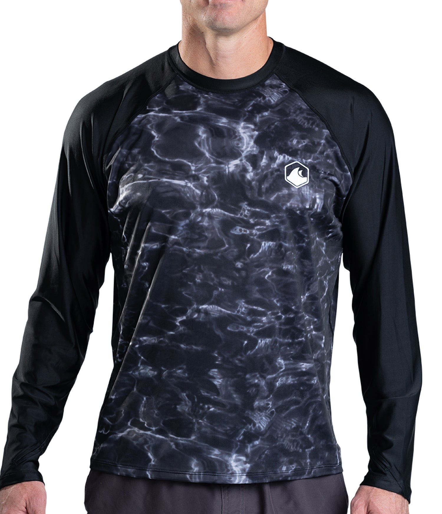 Men's UPF 50+ Long Sleeve Rash Guard Swim Shirt with Thumb Holes - Aqua Design for Surfing, Swimming & Sun Protection