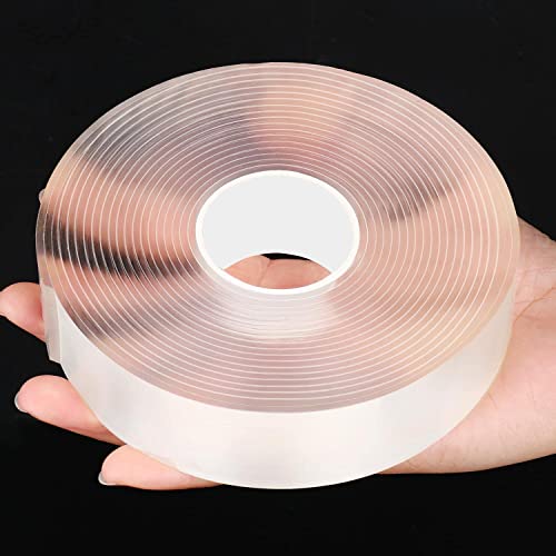MILEQEE Heavy Duty Double Sided Tape - Clear Mounting Tape with Strong Adhesive, Reusable Transparent Sticky Strips for Home & Office Decor (1.18