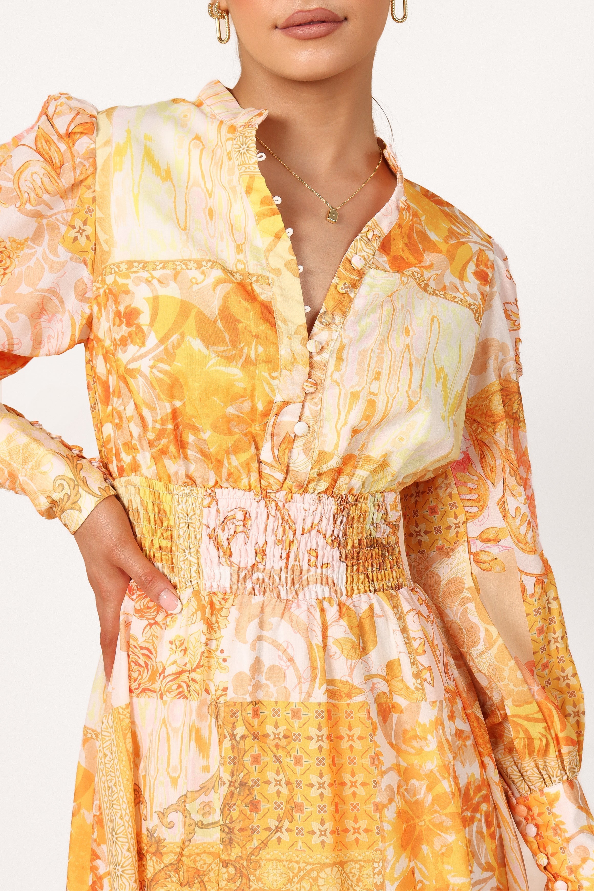 Women's Mustard Long Sleeve Maxi Dress with Elastic Waist - Comfortable Boho Style Dress for Casual Wear, Fall Fashion, and Special Occasions