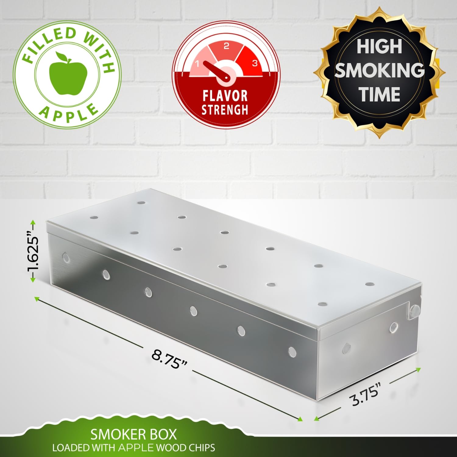Premium Smoker Box for Gas Grill - Pre-Filled with Apple Wood Chips for Rich Smoky Flavor - Compatible with Propane & Pellet Grills - Perfect for BBQ, Grilling, and Smoking Meats at Backyard Parties and Camping Trips