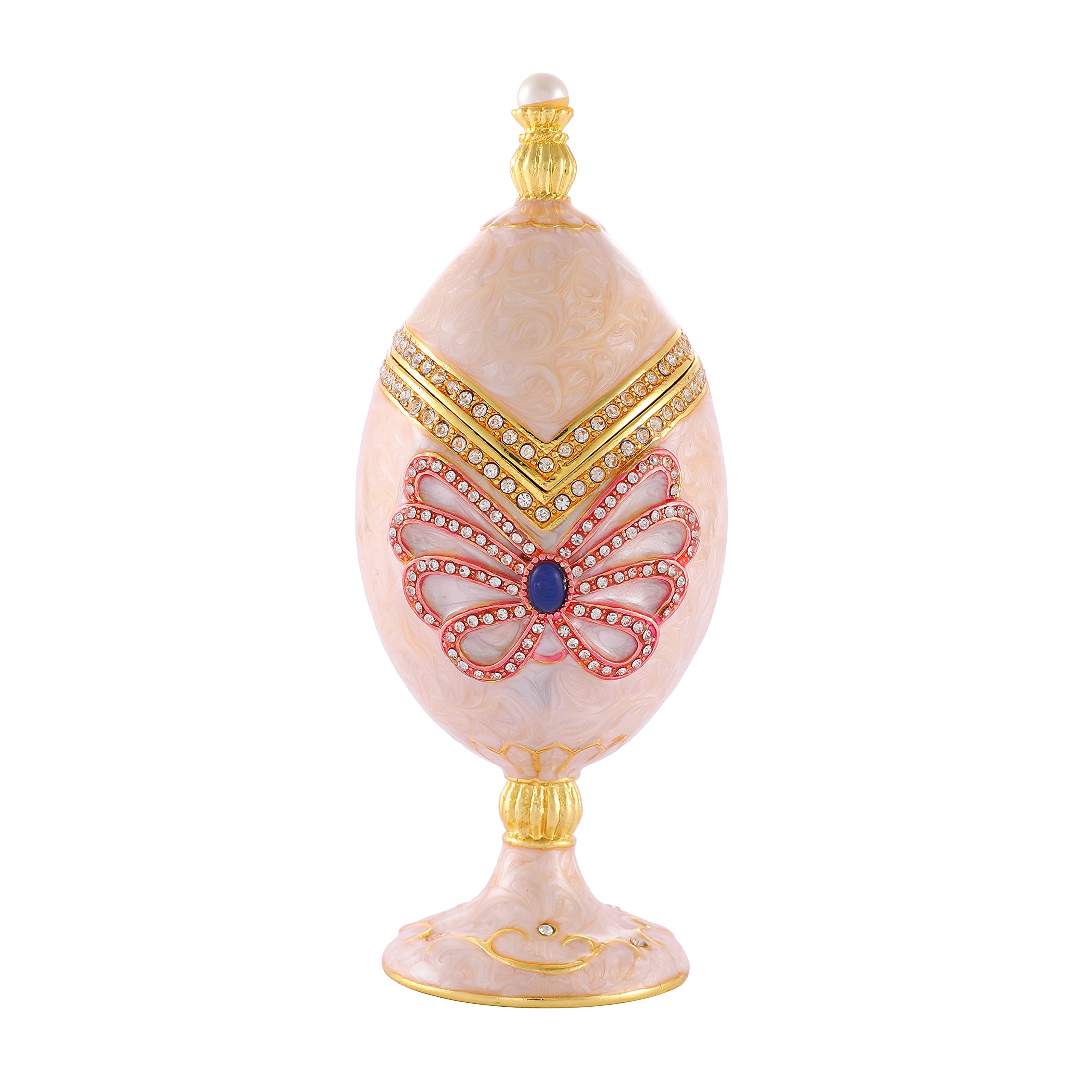 QIFU Easter Egg Style White Enamel Trinket Box with Hinged Lid - Unique Gift for Family, Friends & Collectors | Perfect for Jewelry Storage, Easter Decorations & Home Organization