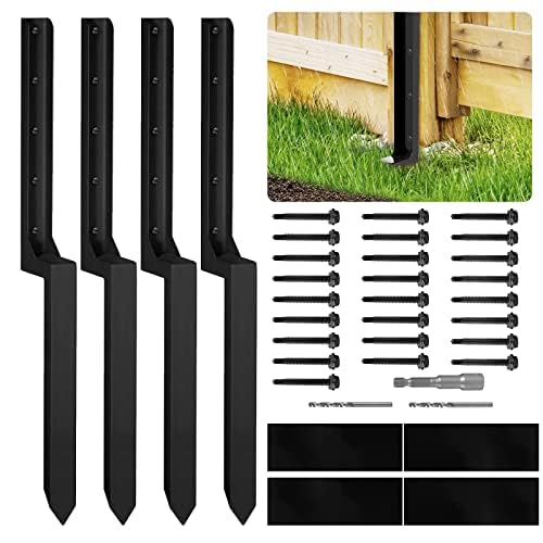 4 Pack Heavy Duty Steel Fence Post Repair Kit - Stabilizer Ground Spike Anchor for Broken & Leaning Wood Fence Posts | Quick Fix Solution for Wooden Fence Maintenance | Perfect for Backyard, Garden, and Farm Fence Repairs