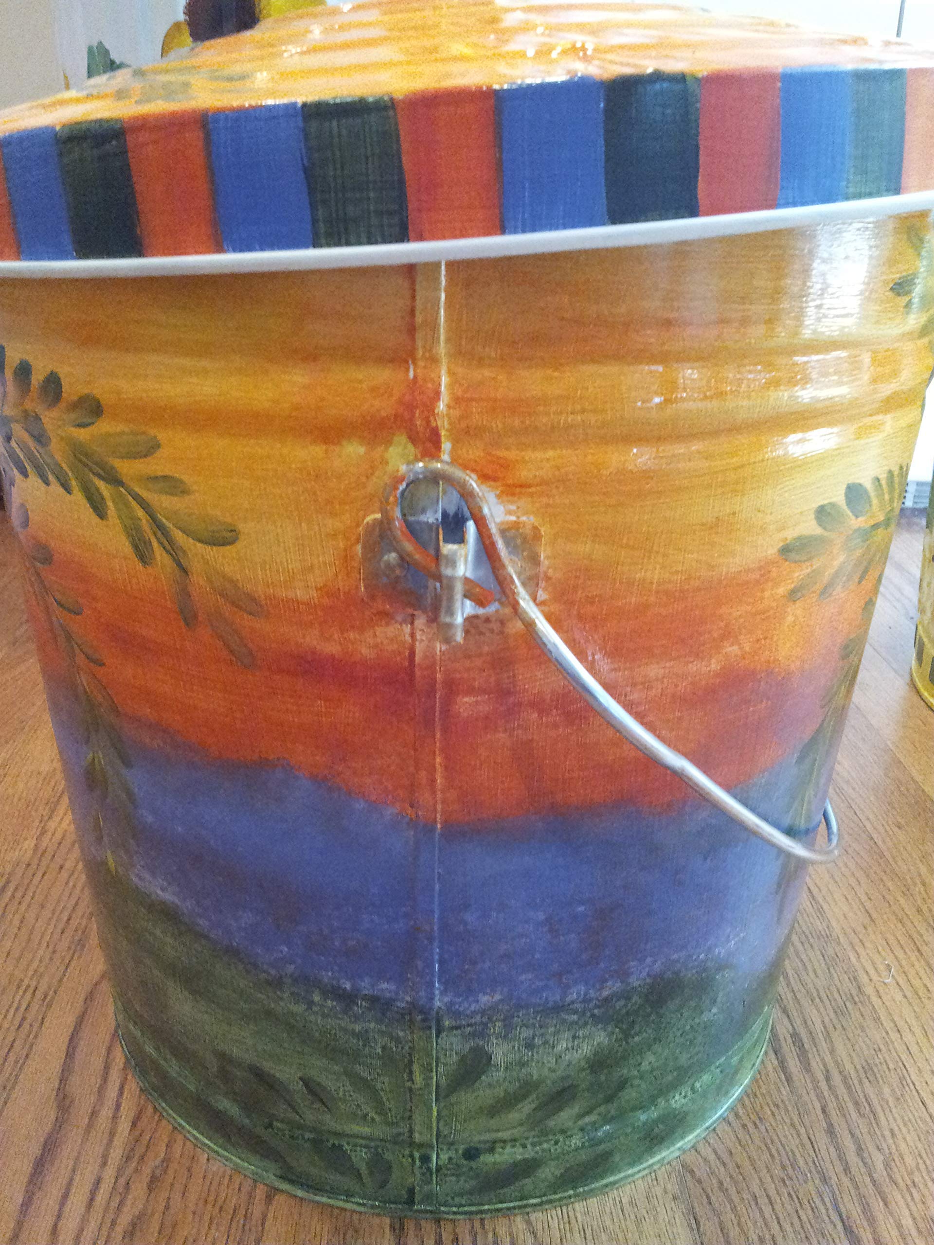 10 Gallon Hand Painted Decorative Trash Can - Elegant Waste Bin for Kitchen, Bathroom & Office - Eco-Friendly Garbage Can with Lid for Home & Commercial Use