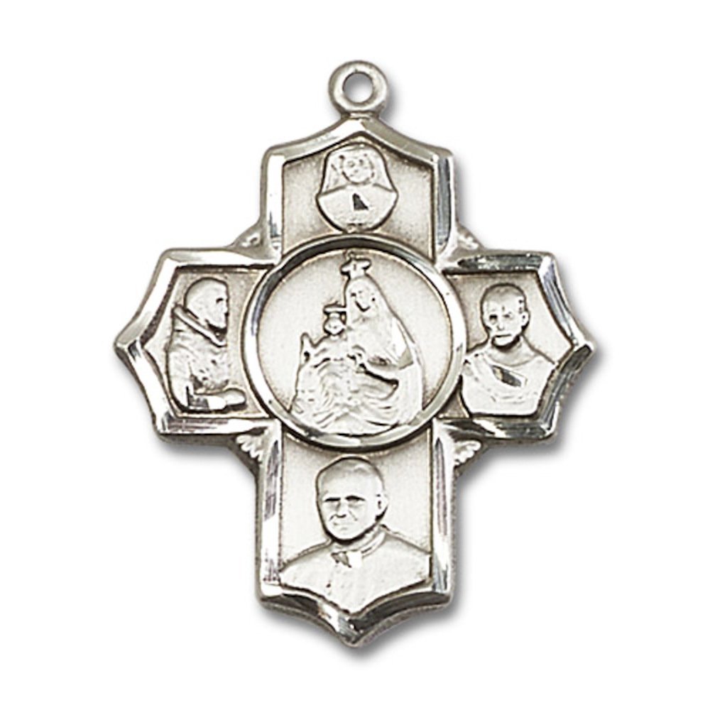Sterling Silver 4-Way Cross Pendant Necklace - 1 1/8 X 1 Inch Polish Finish with Heavy Curb Chain - Religious Jewelry for Women, Men, Baptism, First Communion & Everyday Wear