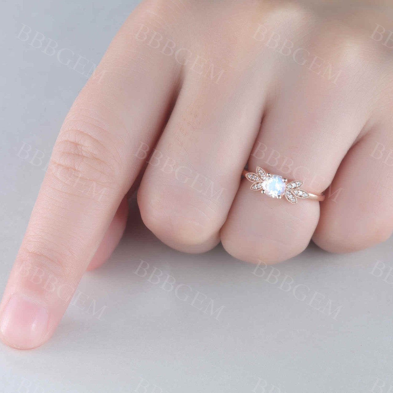 Rainbow Moonstone Diamond Engagement Ring in Rose Gold – Unique Bridal Jewelry for Women | Perfect for Proposals, Weddings & Anniversary Gifts