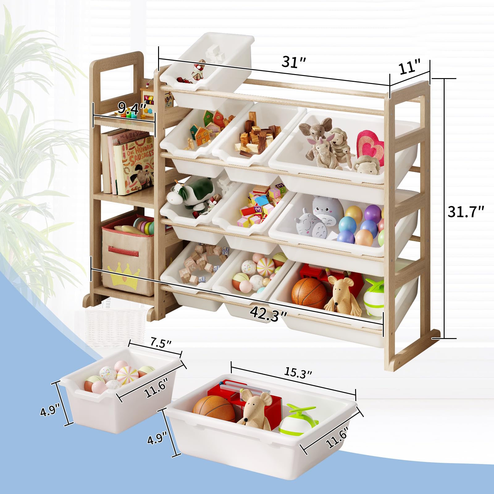 **3-Shelf Toy Storage Organizer with 12 Bins & Bookshelf - Kids Room, Playroom, Bedroom & Nursery Organization - White**    *(Perfect for organizing toys, books, and essentials in children's rooms, playrooms, and nurseries.)*