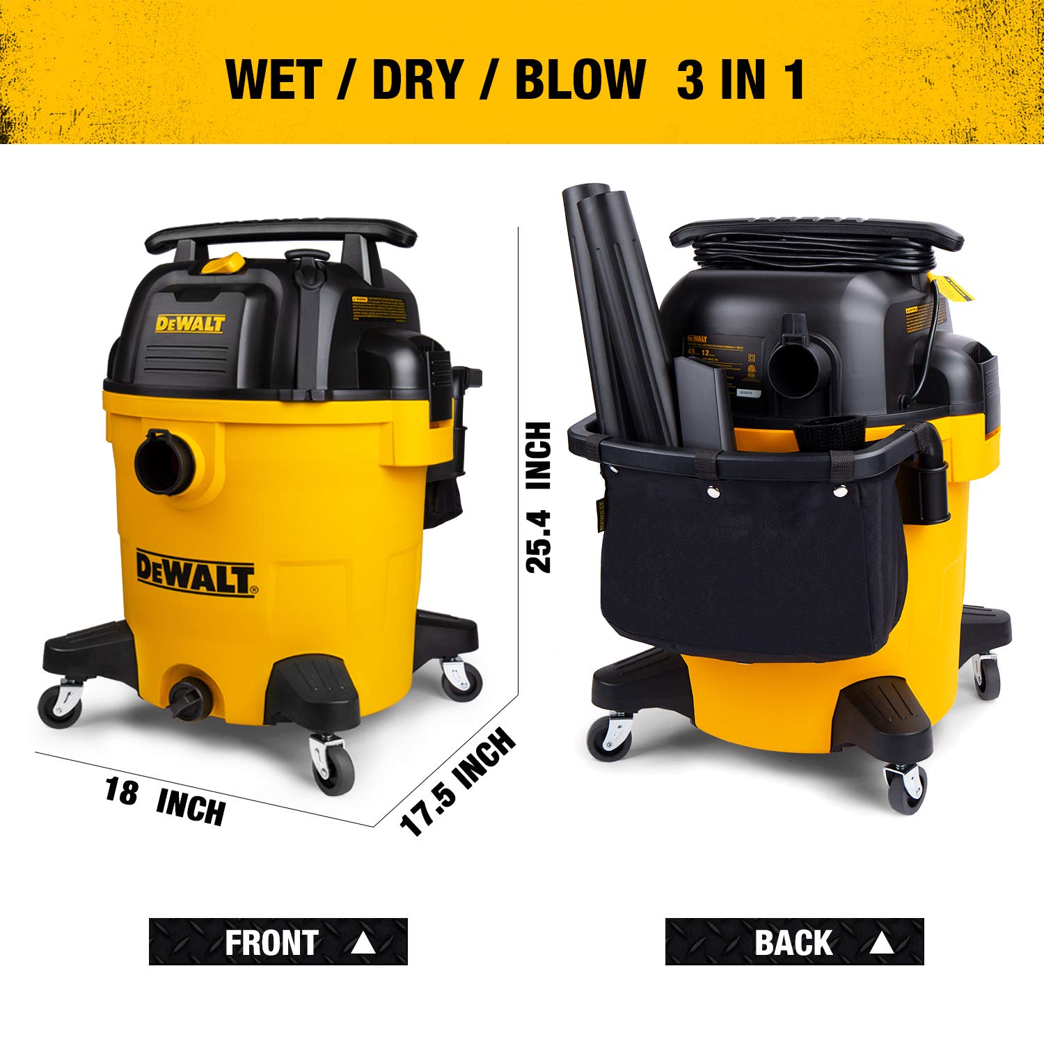 **DEWALT 12 Gallon Poly Wet/Dry Vacuum Cleaner, 5.5 HP Powerful Shop Vac for Workshop, Jobsite & Commercial Use – Large Capacity, Durable Yellow Design (DXV12P) – Ideal for Cleaning Dust, Spills & Debris in Garages, Construction Sites & Factories**