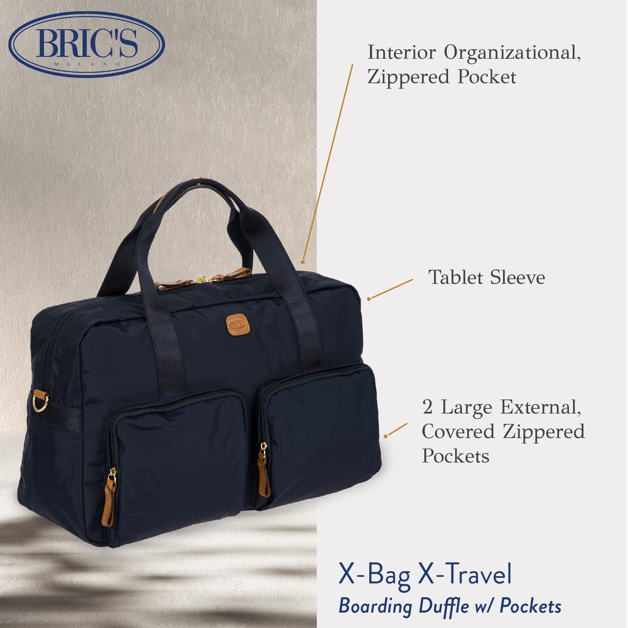 Bric's X-BAG 18-Inch Cargo Duffle Bag - Premium Travel Duffel with Luggage Sleeve - Carry On & Weekender Bag - Durable Satin Nylon - Navy Blue - Perfect for Business Trips, Gym & Weekend Getaways