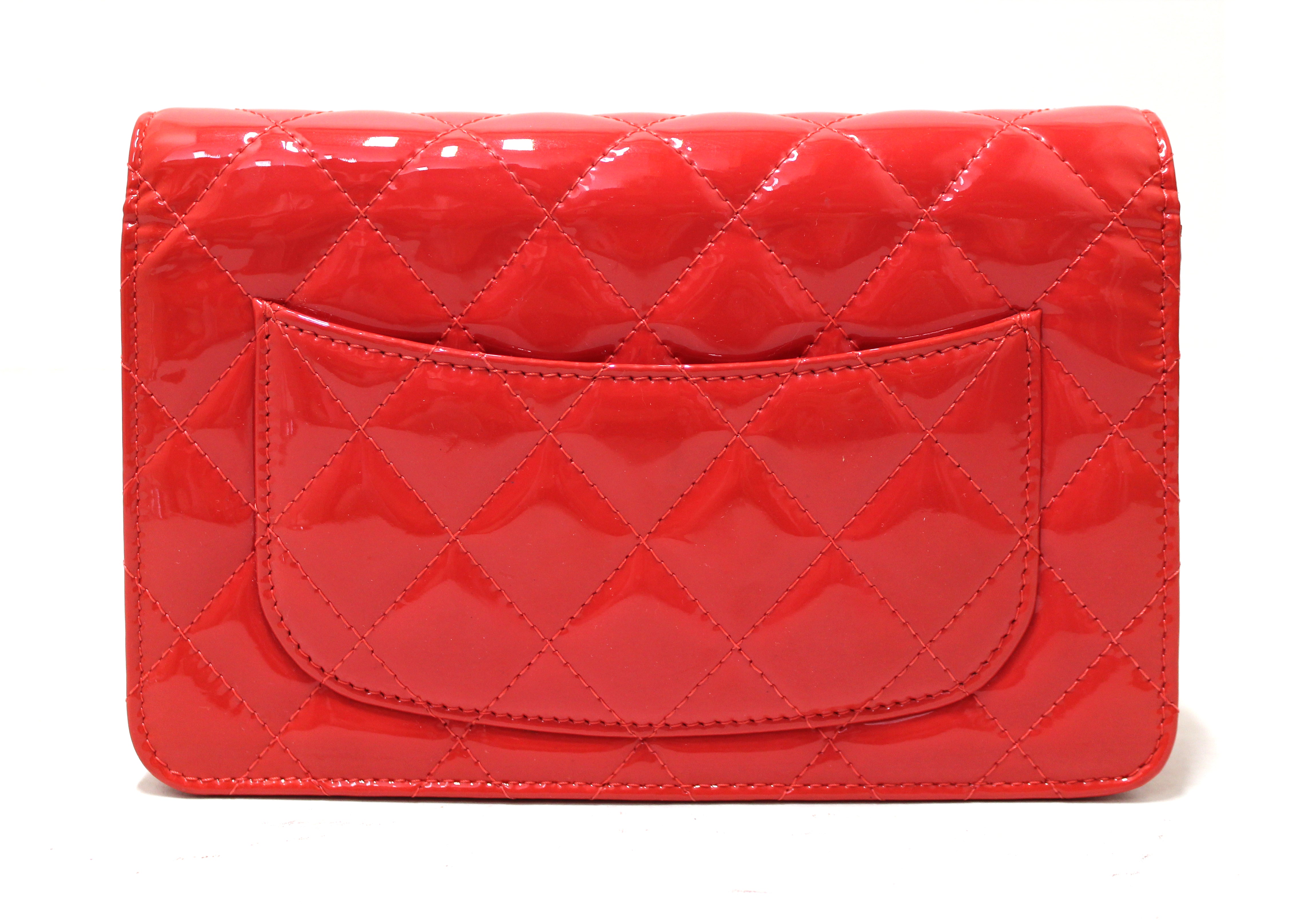 Authentic Chanel Red Quilted Patent Leather Wallet On Chain WOC Crossbody Bag - Luxury Designer Purse for Women, Perfect for Date Night & Evening Events