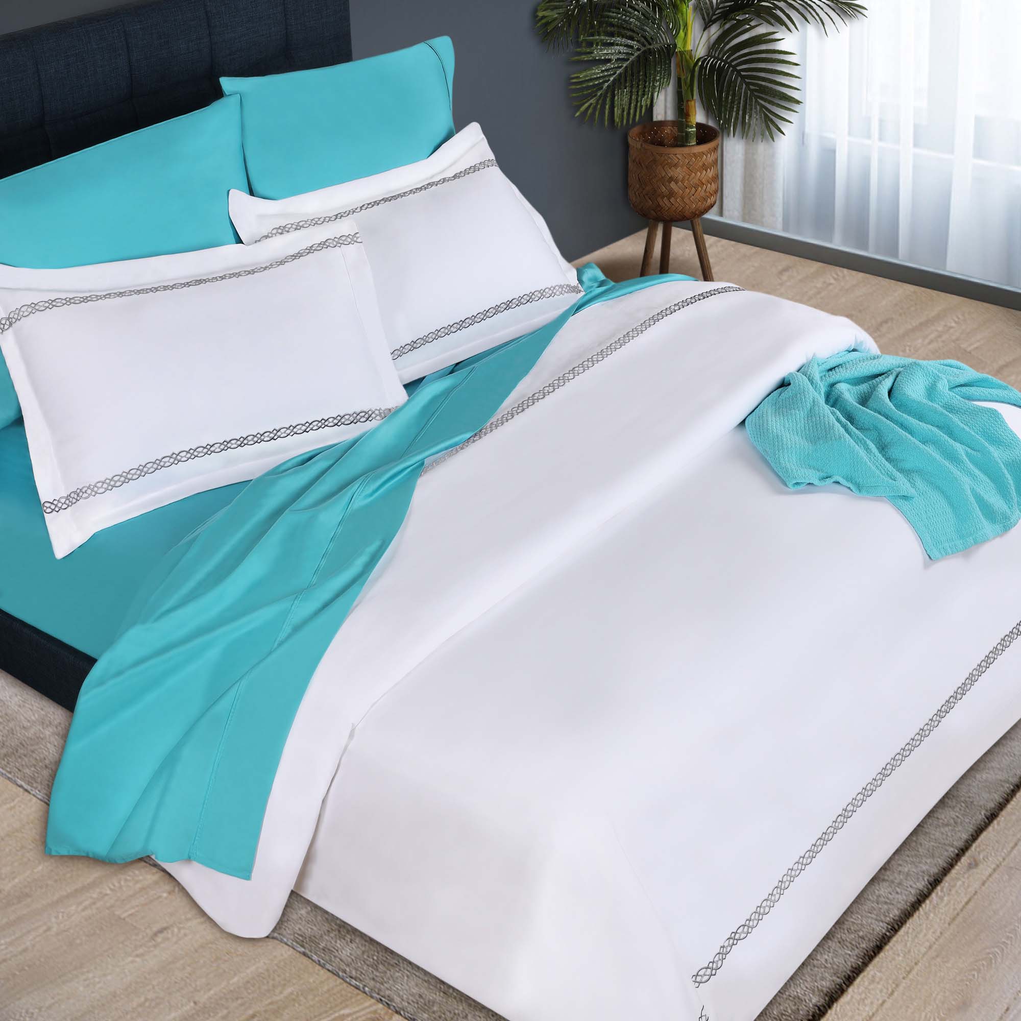 Luxury 1000 Thread Count Egyptian Cotton Embroidered Duvet Cover Set - King Size Bedding for Hotel & Home Decor