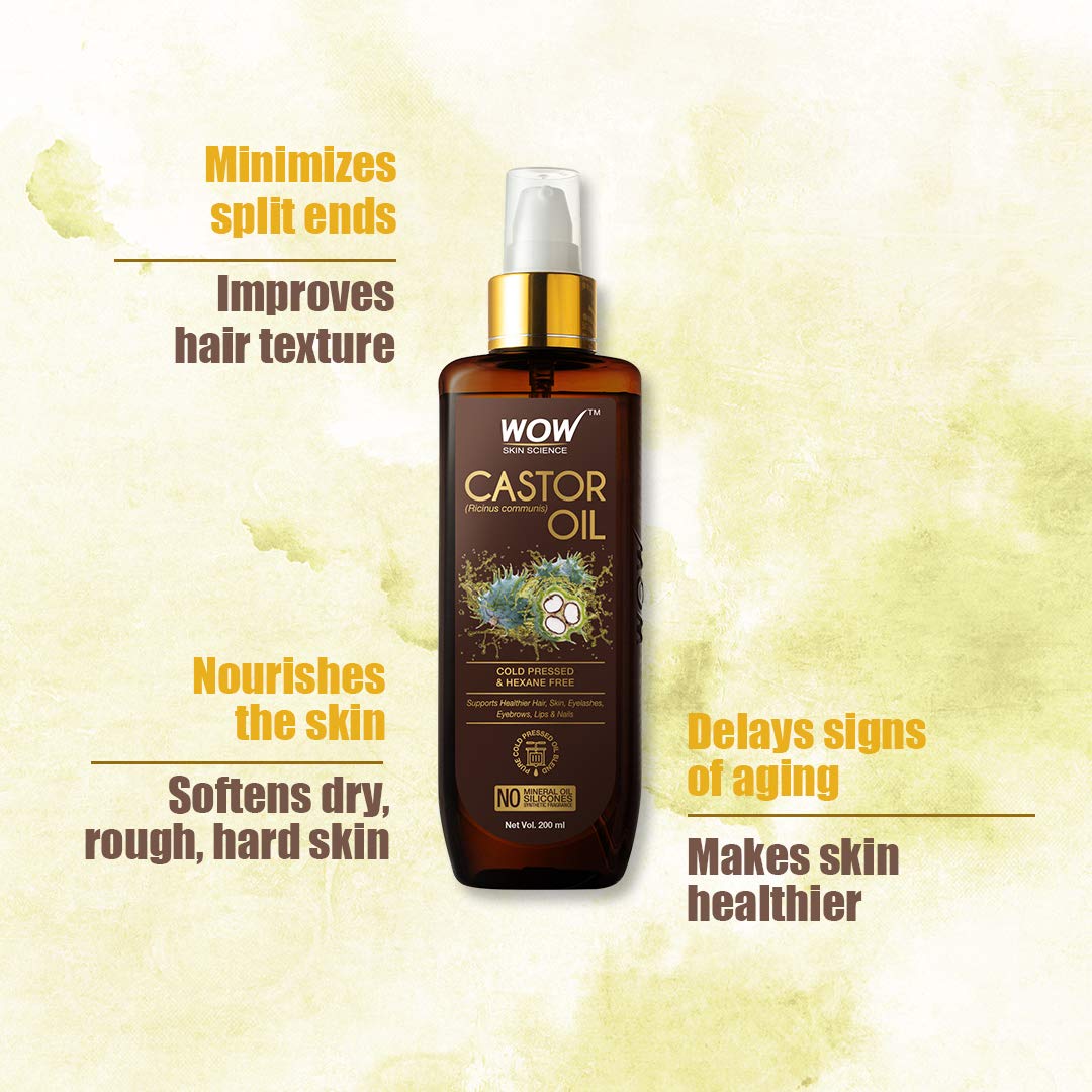 Wow Skin Science 100% Pure Cold Pressed Castor Oil for Hair Growth, Eyelashes & Skin Care | Hexane-Free, No Mineral Oil or Silicones | 200ml Bottle | Perfect for Nightly Hair Treatments & Natural Beauty Routines
