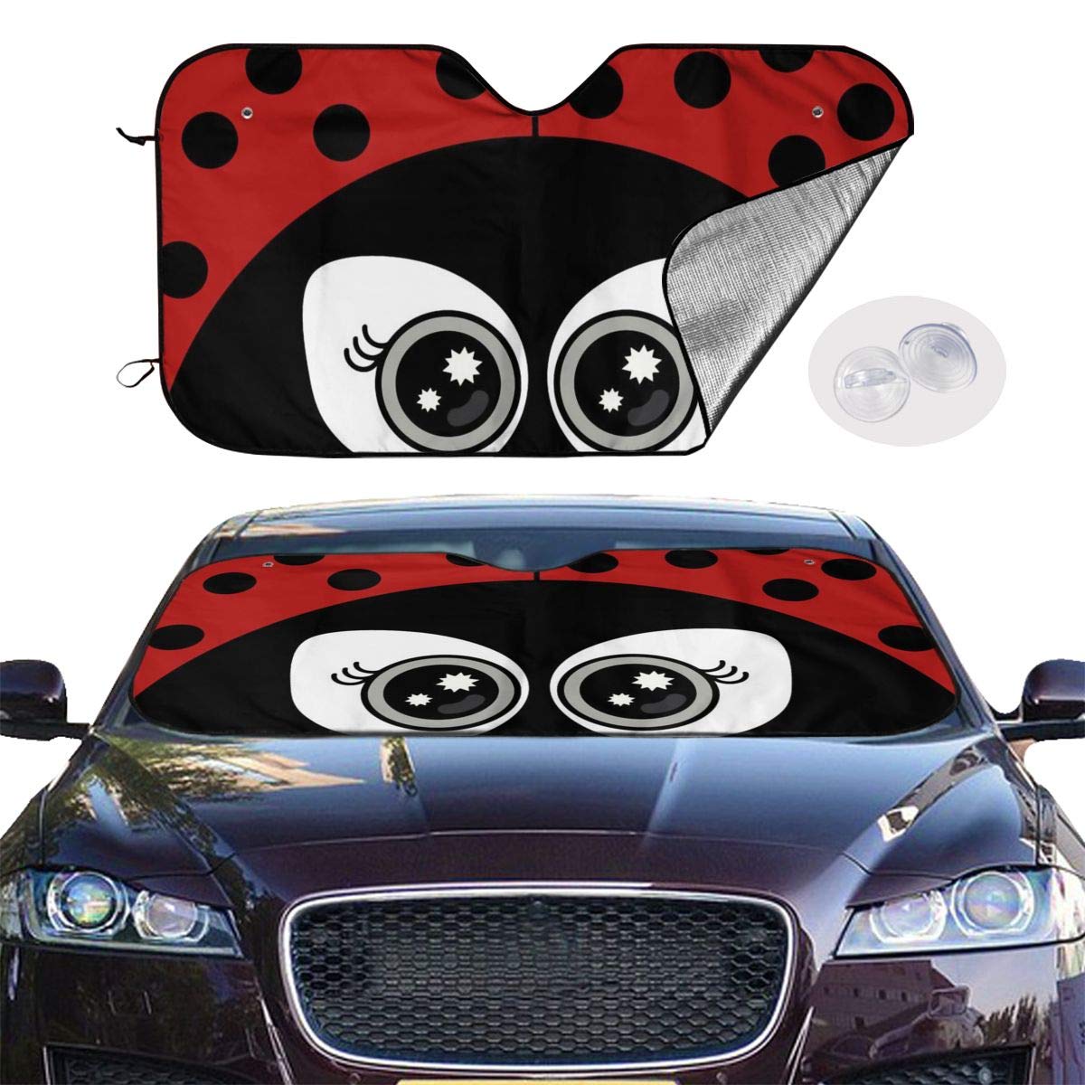 Universal Fit Ladybug Car Windshield Sun Shade - UV & Heat Reflective Sunshade to Keep Vehicle Cool | Perfect for Summer Parking & Road Trips