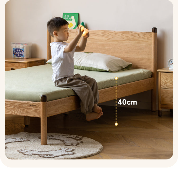 Solid Oak Wood Kids Bed - Sturdy & Safe Children's Bedroom Furniture for Toddlers & Teens - Perfect for Bedrooms, Daycare, and Guest Rooms