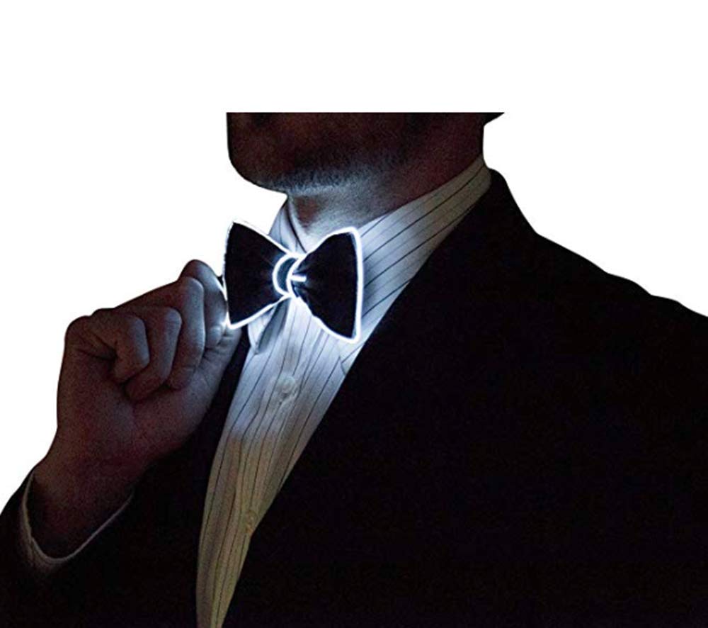 Glowing LED Bow Tie - Adjustable Light Up Bowtie with EL Wire for Men & Women - Perfect for Raves, Parties, Halloween & Cosplay Costumes