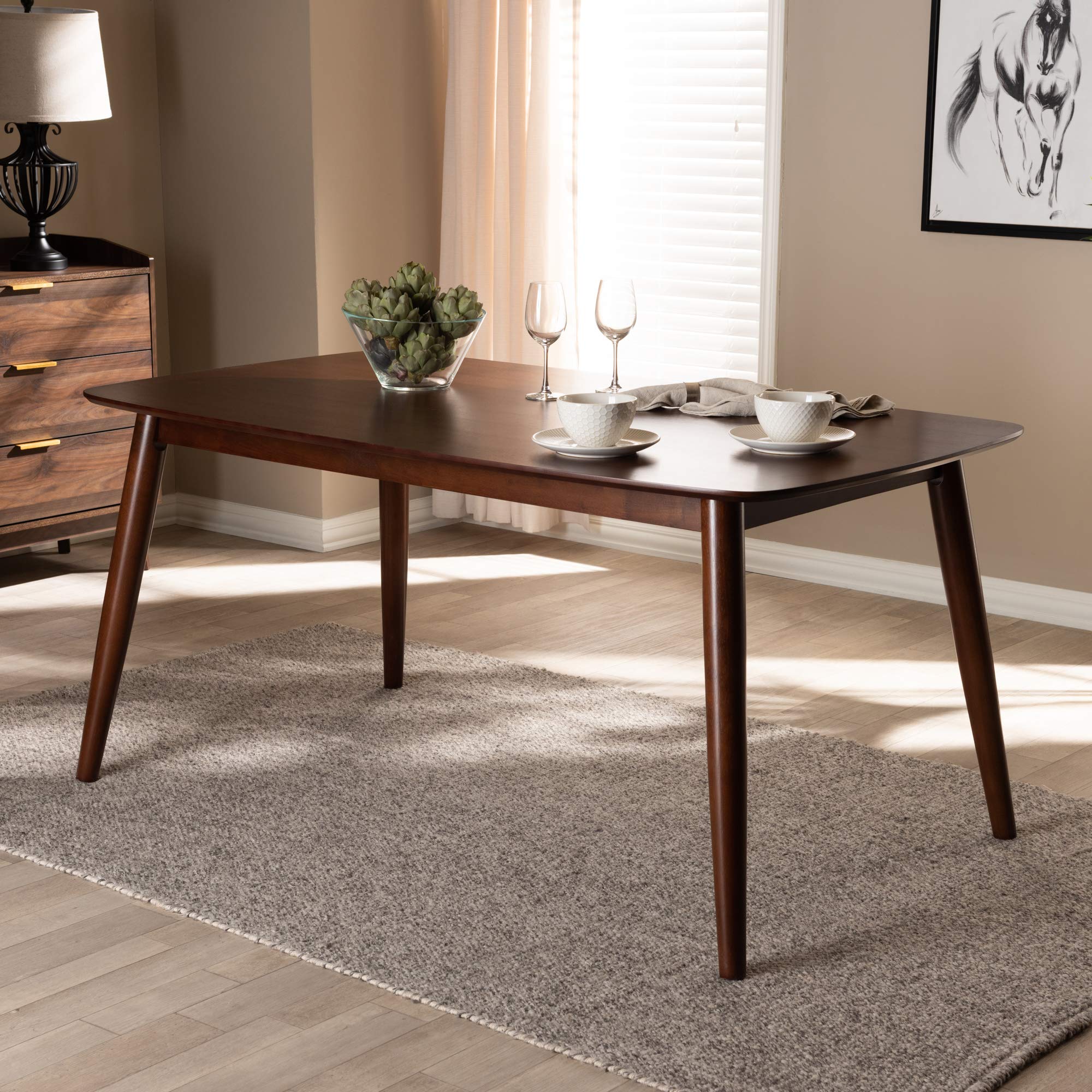 Baxton Studio Modern Walnut Dining Table - 60 Inch Round Wood Kitchen Table for 4-6 People - Perfect for Small Spaces, Apartments, and Family Gatherings