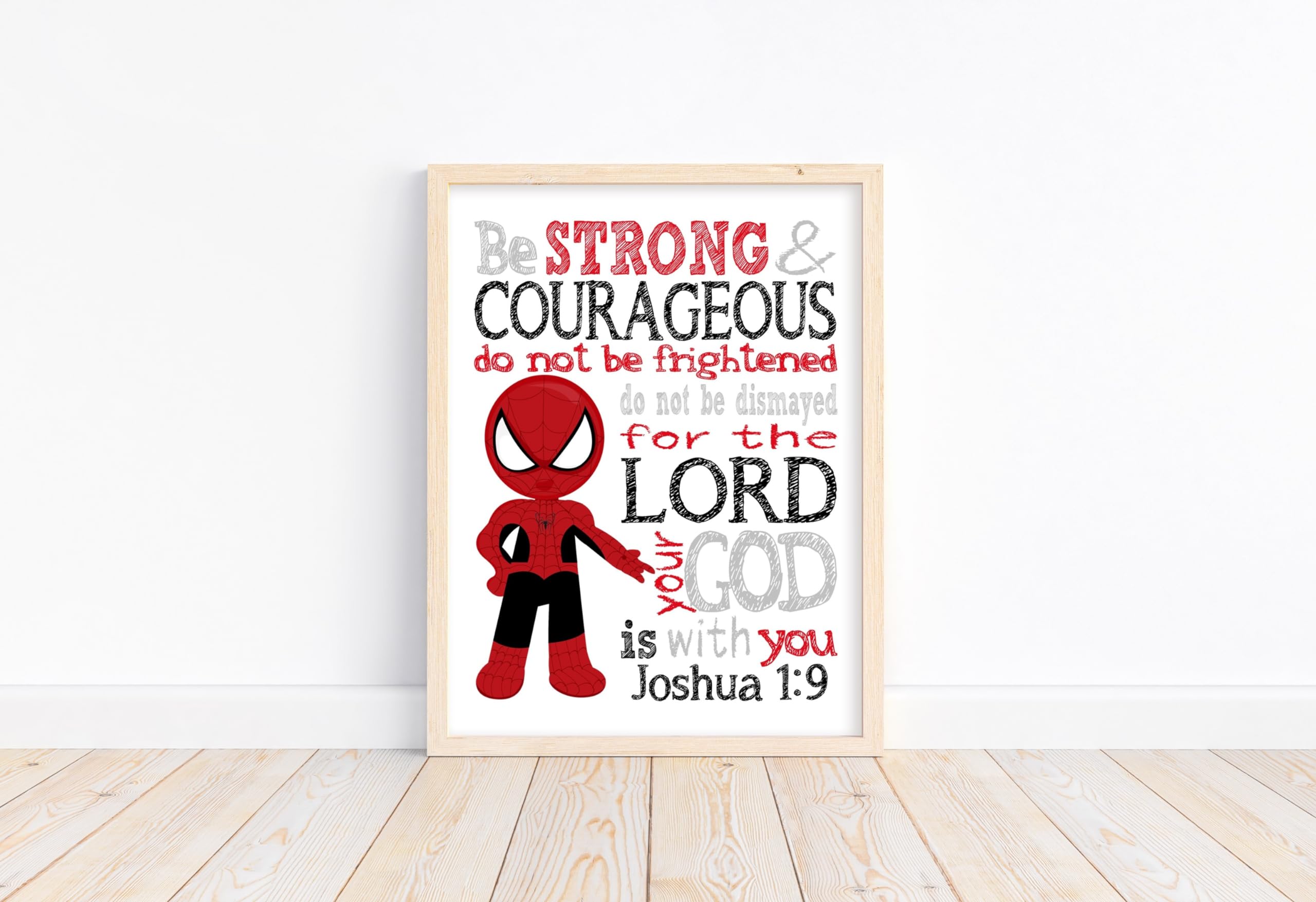 Spider-Man Superhero Nursery Decor - Joshua 1:9 Wall Art for Kids' Room