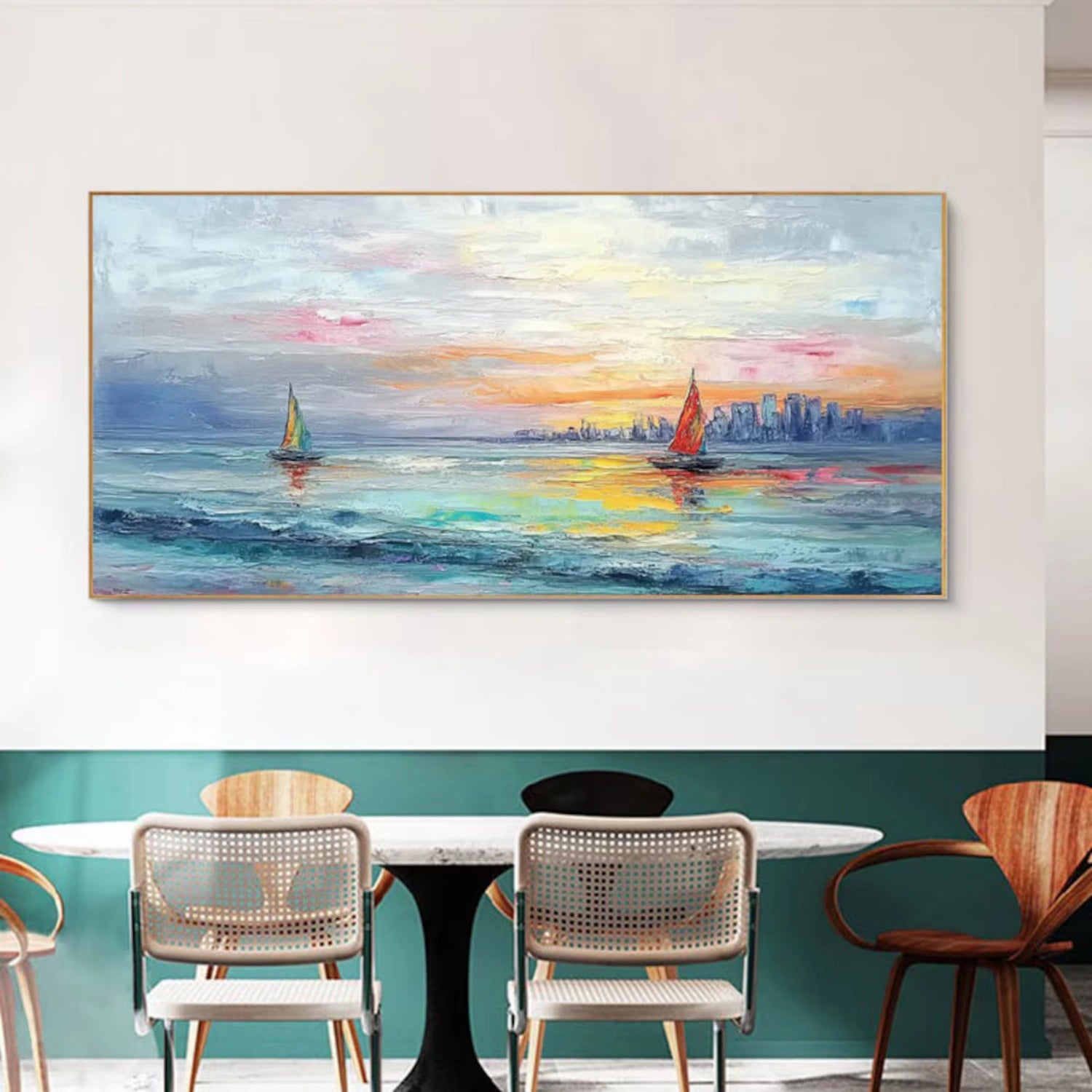Ocean and Sky Painting #OS 224 - Handmade Canvas Wall Art for Home & Office Decor - Perfect for Living Room, Bedroom, or Office Wall Decoration