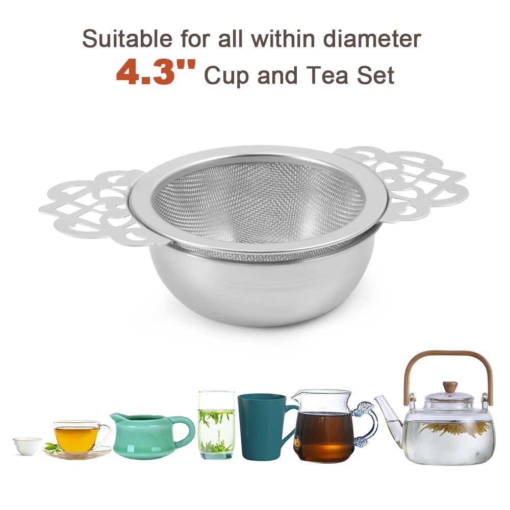 Picowe 4 Pack Stainless Steel Fine Mesh Tea Strainer Bowl - Perfect for Loose Leaf Tea in 2.5-4 Inch Cups | Ideal for Home, Office & Tea Ceremonies
