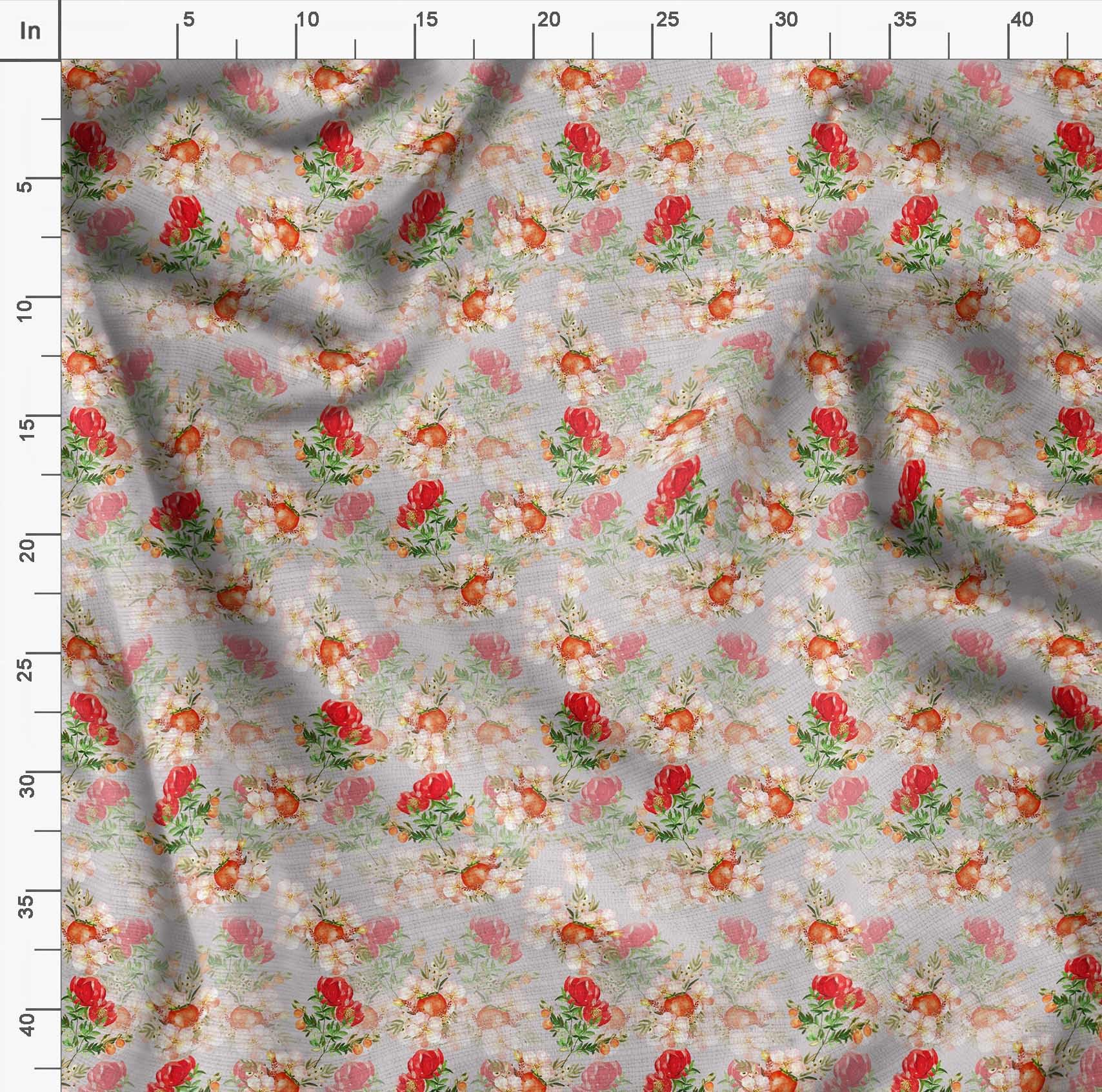 Soimoi Moss Georgette Gray Floral Fabric by The Yard - 42