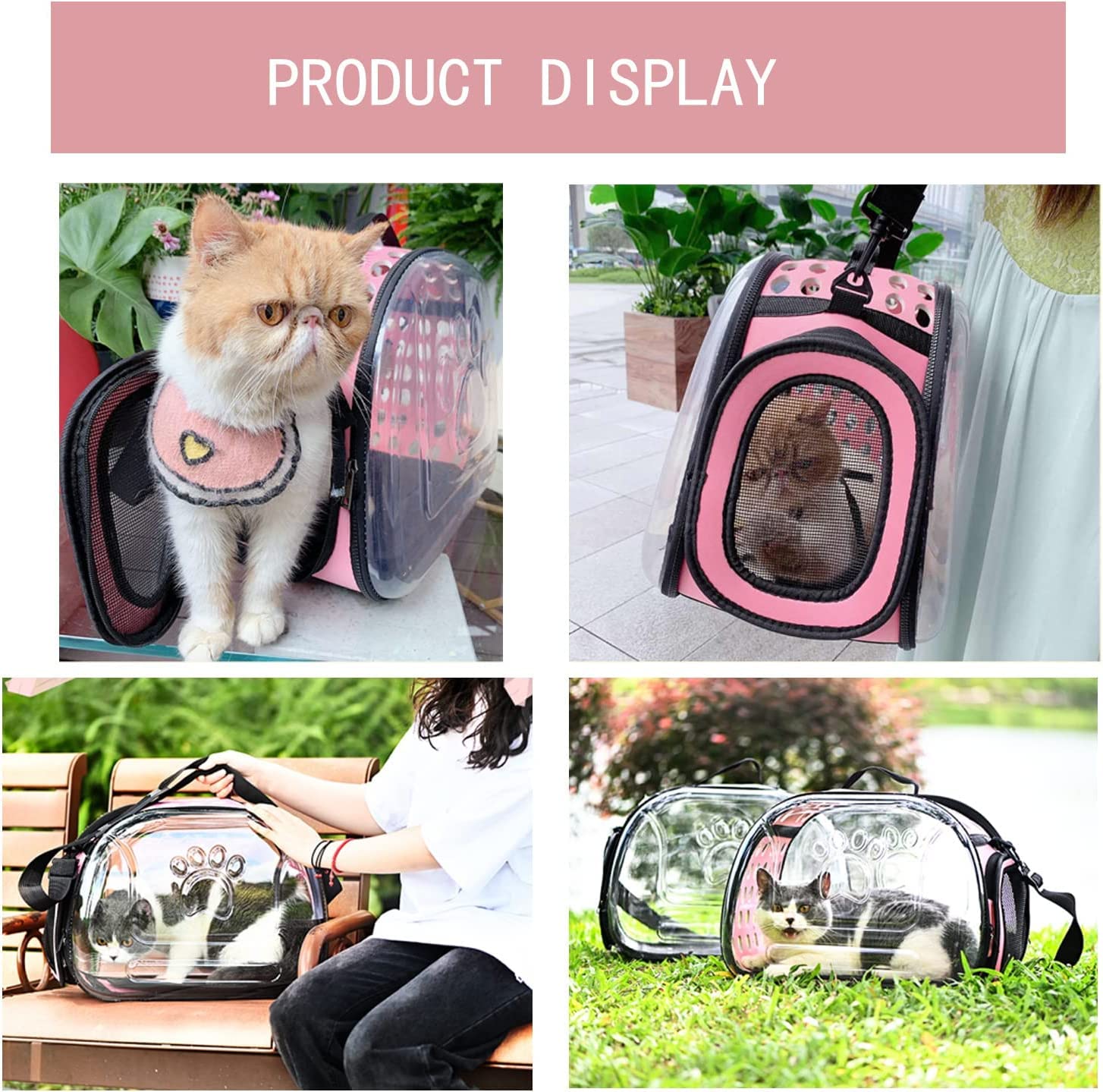 Emily Pets Transparent Collapsible Cat Carrier Backpack - Breathable Travel Bubble Pet Carrier for Cats & Small Dogs, Medium Size (Grey) - Perfect for Air Travel, Hiking, Vet Visits & Outdoor Adventures
