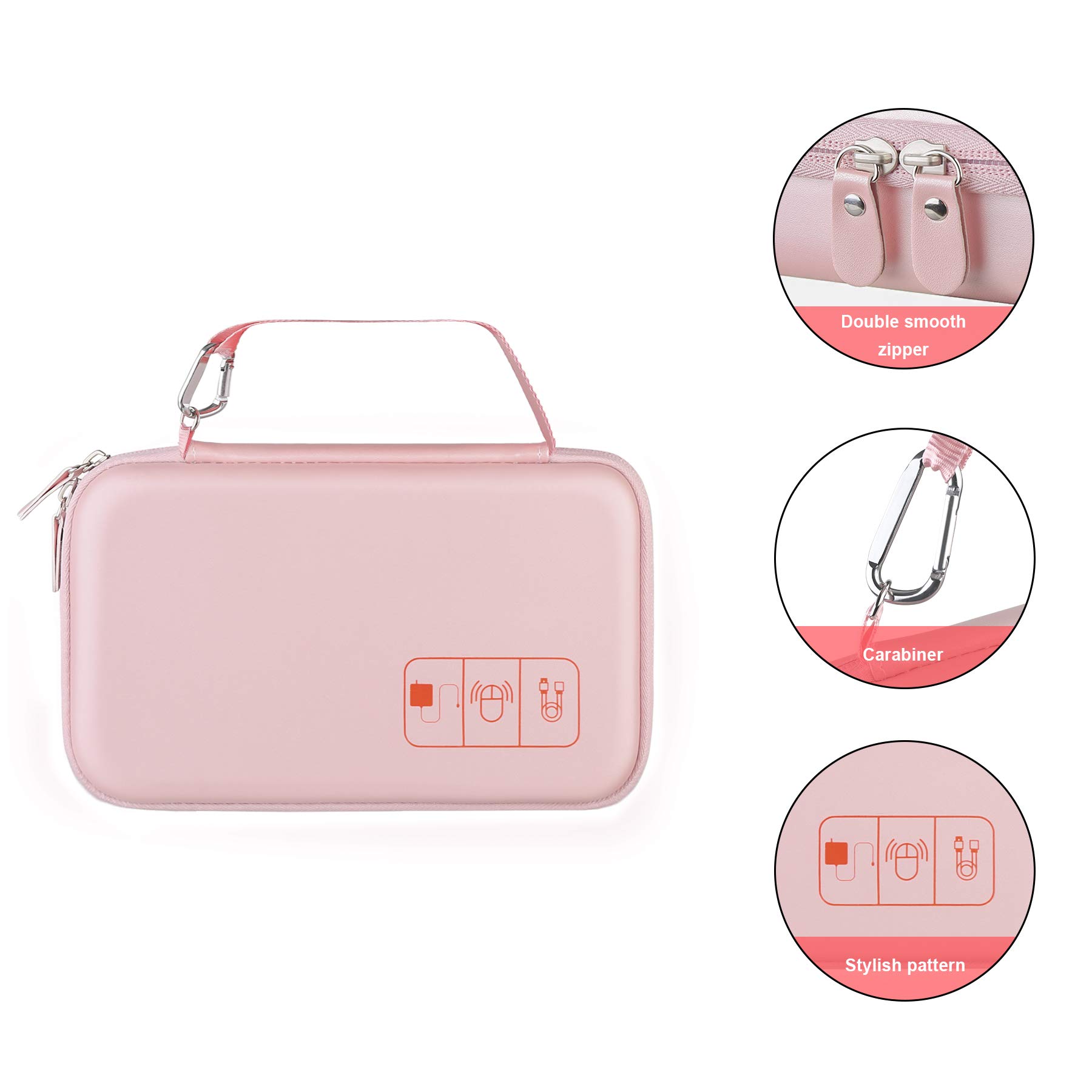 Canboc Hard Electronic Organizer Travel Case - Double Layer Shockproof Storage Box for Charger, Cables, Flash Drive, Mouse, Apple Pencil & Power Bank (Rose Gold) | Perfect for Travel, Office & Home Organization