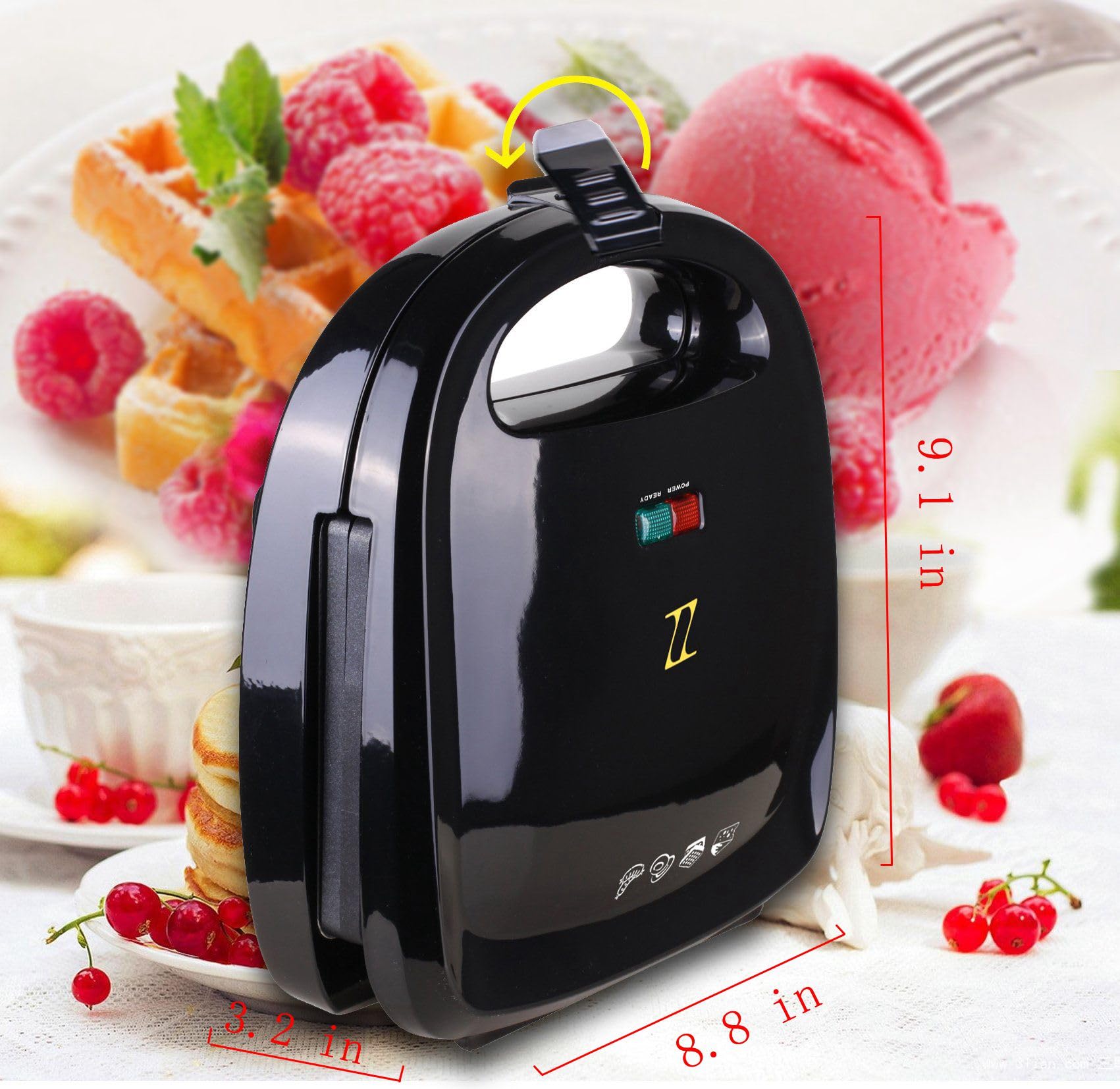 ZZ Breakfast Sandwich Maker with Detachable Non-Stick Plates - Perfect for Quick & Easy Breakfast, Lunch or Snacks at Home, Office or Dorm (Model S6141A-B)