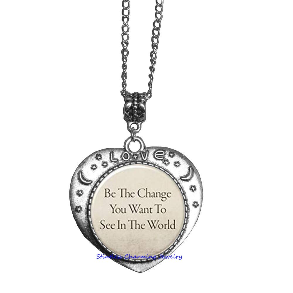 Be The Change You Want to See in The World - Inspirational Glass Cabochon Quote Necklace | Motivational Graduation Gift for Women | Perfect for Daily Wear, Special Occasions & Empowerment Jewelry