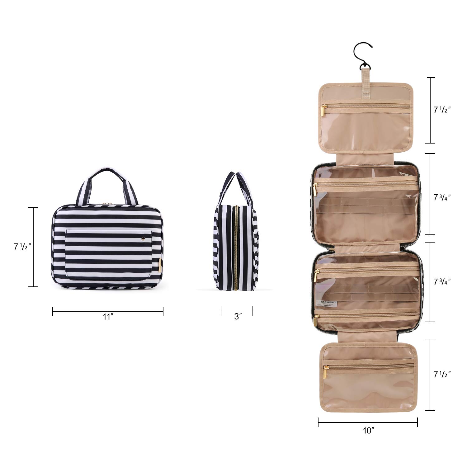 BAGSMART Hanging Toiletry Bag - Waterproof Travel Cosmetic Organizer for Makeup, Shampoo & Toiletries | Perfect for Air Travel, Camping & Gym Use