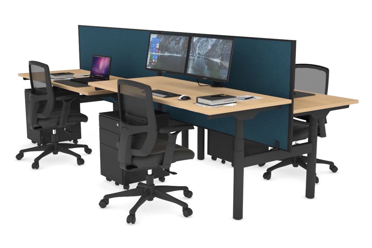 Flexi Premium Height Adjustable 4-Person H Bench Workstation - Black Frame [1600L x 700W] - Ideal for Office, Coworking Space & Home Office Setup