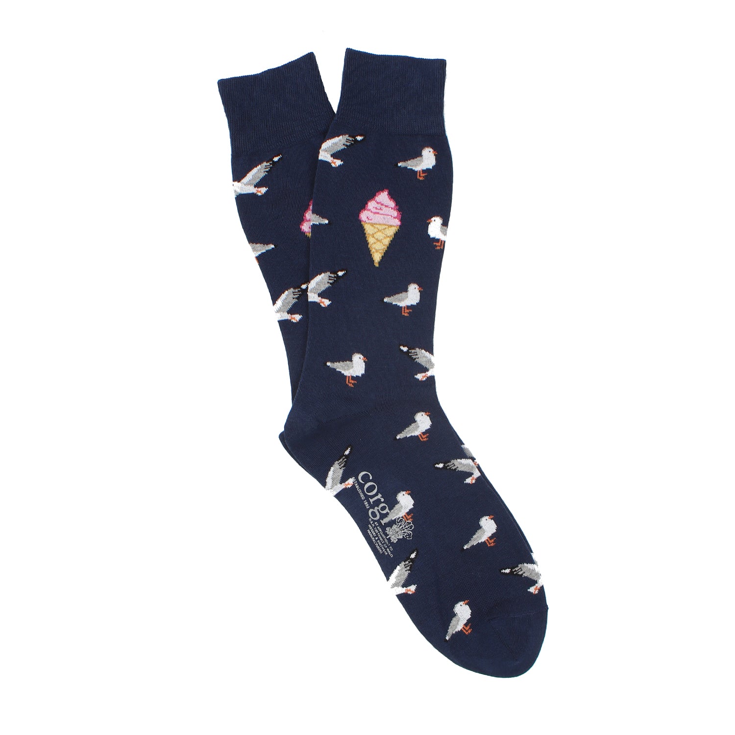Men's Cotton Socks with Ice Cream & Seagulls Print - Comfortable Casual Socks for Everyday Wear, Beach Outings and Summer Fashion