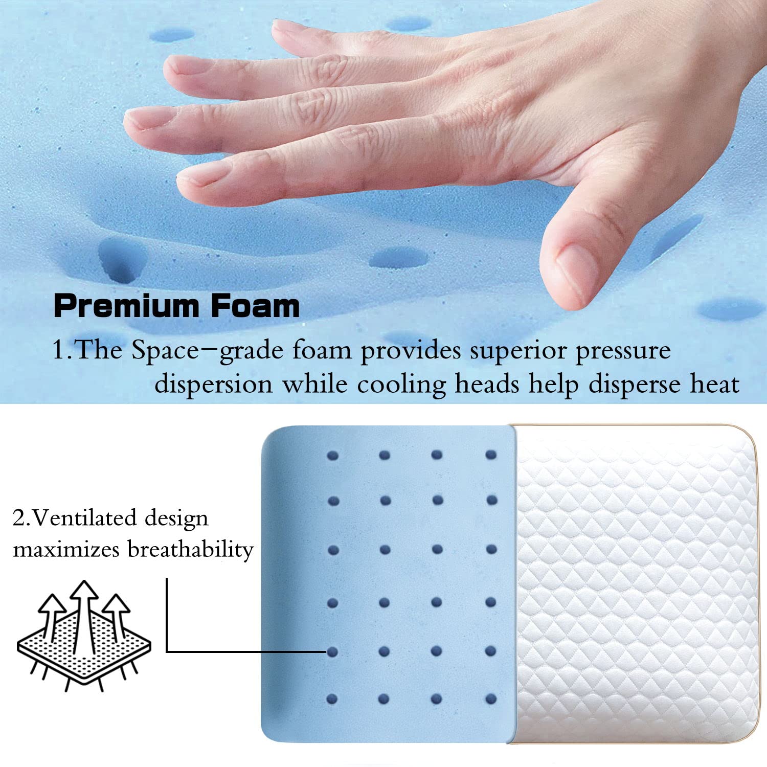 Memory Foam Pillows Set of 2 - Standard Size Medium Firm Orthopedic Bed Pillows for Side, Back & Stomach Sleepers | Cooling Gel Infused & Ventilated Design | Washable Cover | Perfect for Neck Pain Relief & Better Sleep