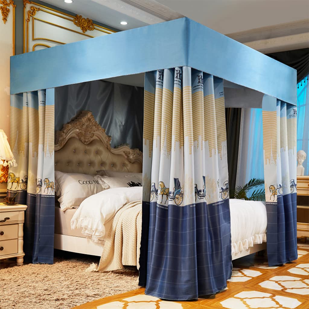 95% Lightproof & Windproof 4 Corner Post Bed Canopy - Mosquito Net for Bedroom Decor | Adult & Kids Bed Canopy Gift (Multi-Blue-A, Full Size) | Perfect for Nursery, Dorm Room & Princess Bedroom Themes