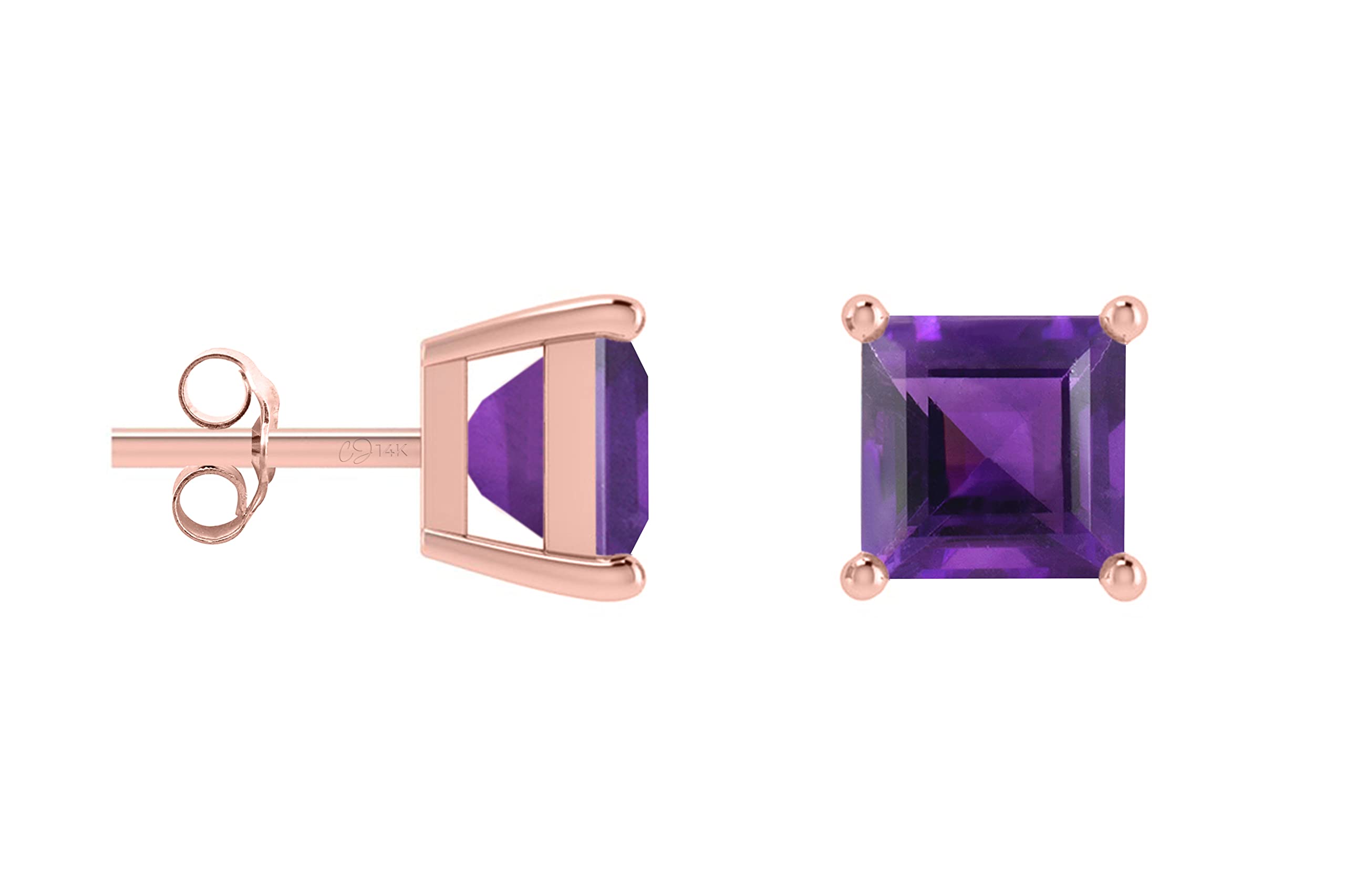 4mm Square Cut Solitaire Earrings for Women - 14k Rose Gold Wedding Jewelry | Perfect for Bridal, Anniversary & Special Occasion Gifts