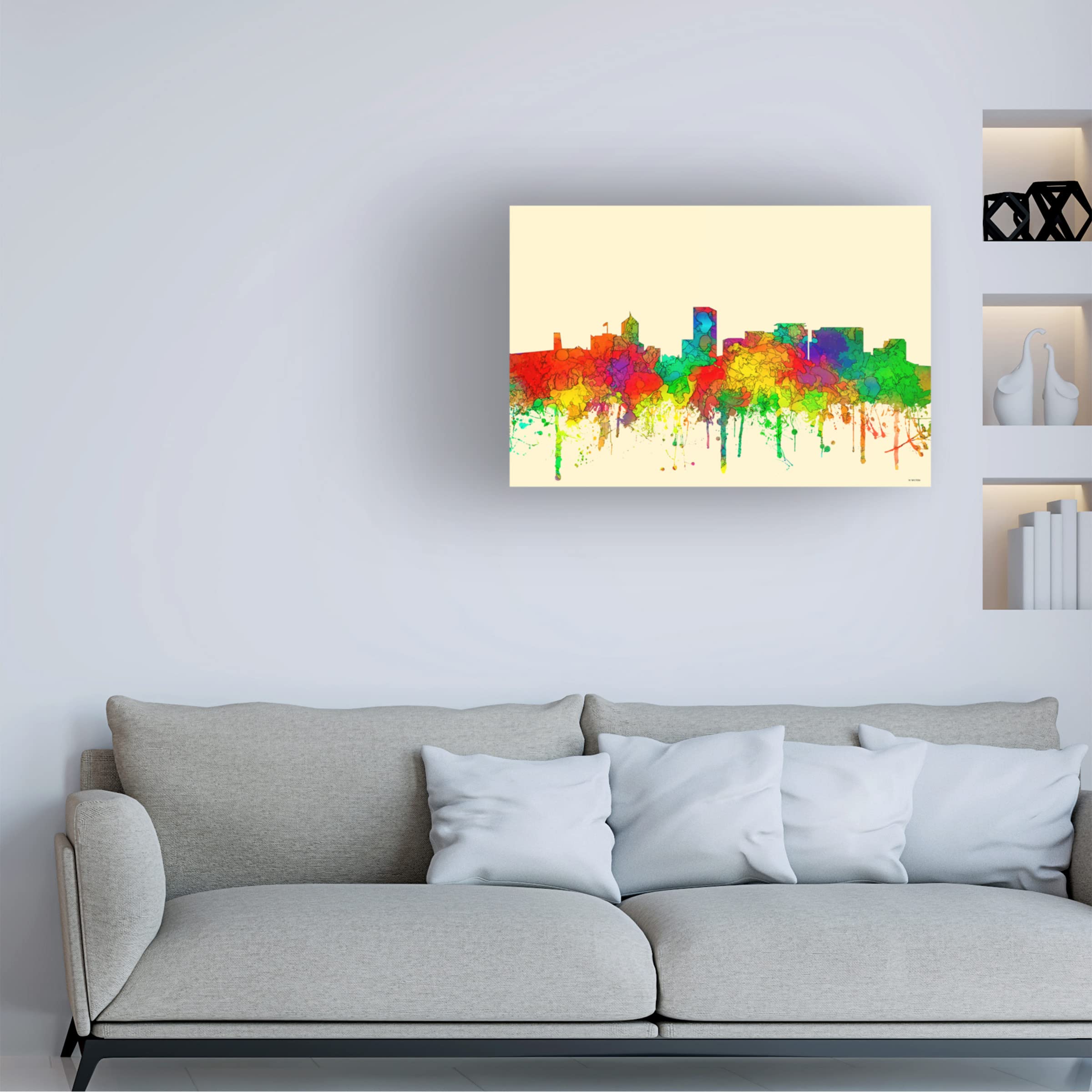 Trademark Fine Art 'Portland Oregon Skyline' Canvas Wall Art by Marlene Watson - 16x24 Inches, Modern Cityscape Painting for Living Room, Office & Home Decor
