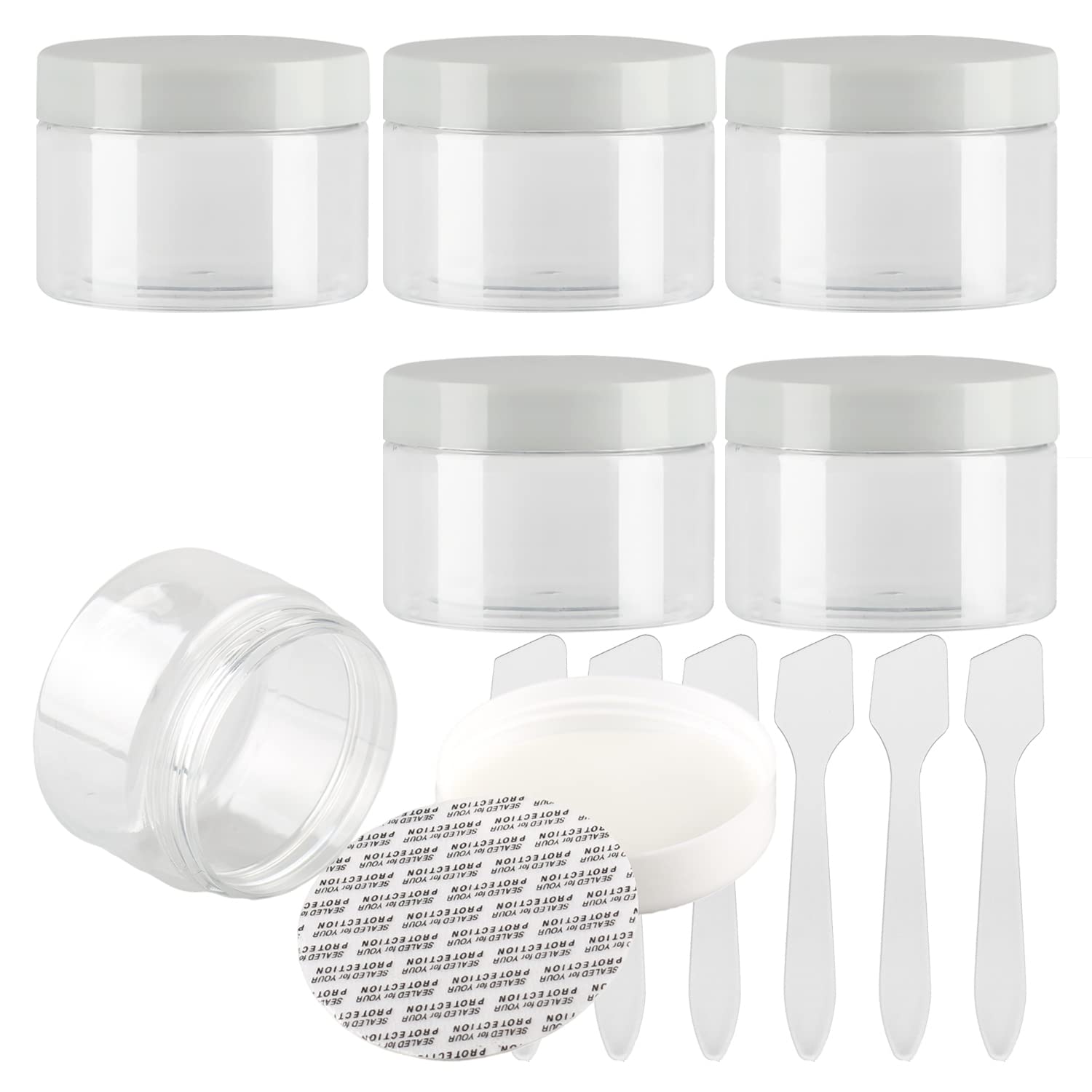 BPZXL 6-Pack 150ml Clear Plastic Cream Jars with White Lids - Cosmetic Containers for Makeup, Beauty Products, Toiletries, Face Cream - Perfect for Travel & Home Storage