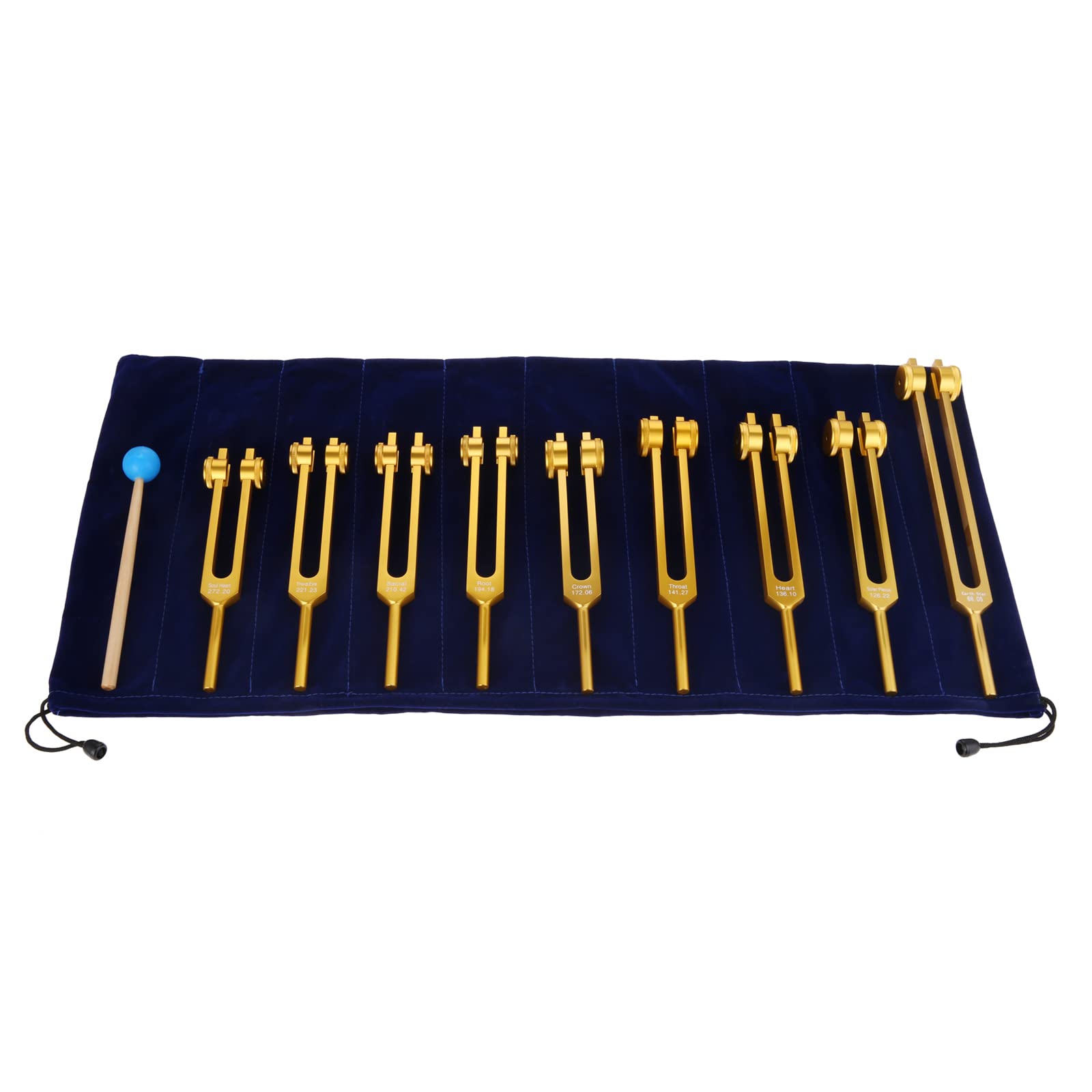 9 Gold Weighted Chakra Tuning Fork Set - 8 Chakra & 1 Soul Purpose Forks with Hammer & Storage Bag | Sound Healing, Meditation & Energy Balancing Tool for Holistic Wellness