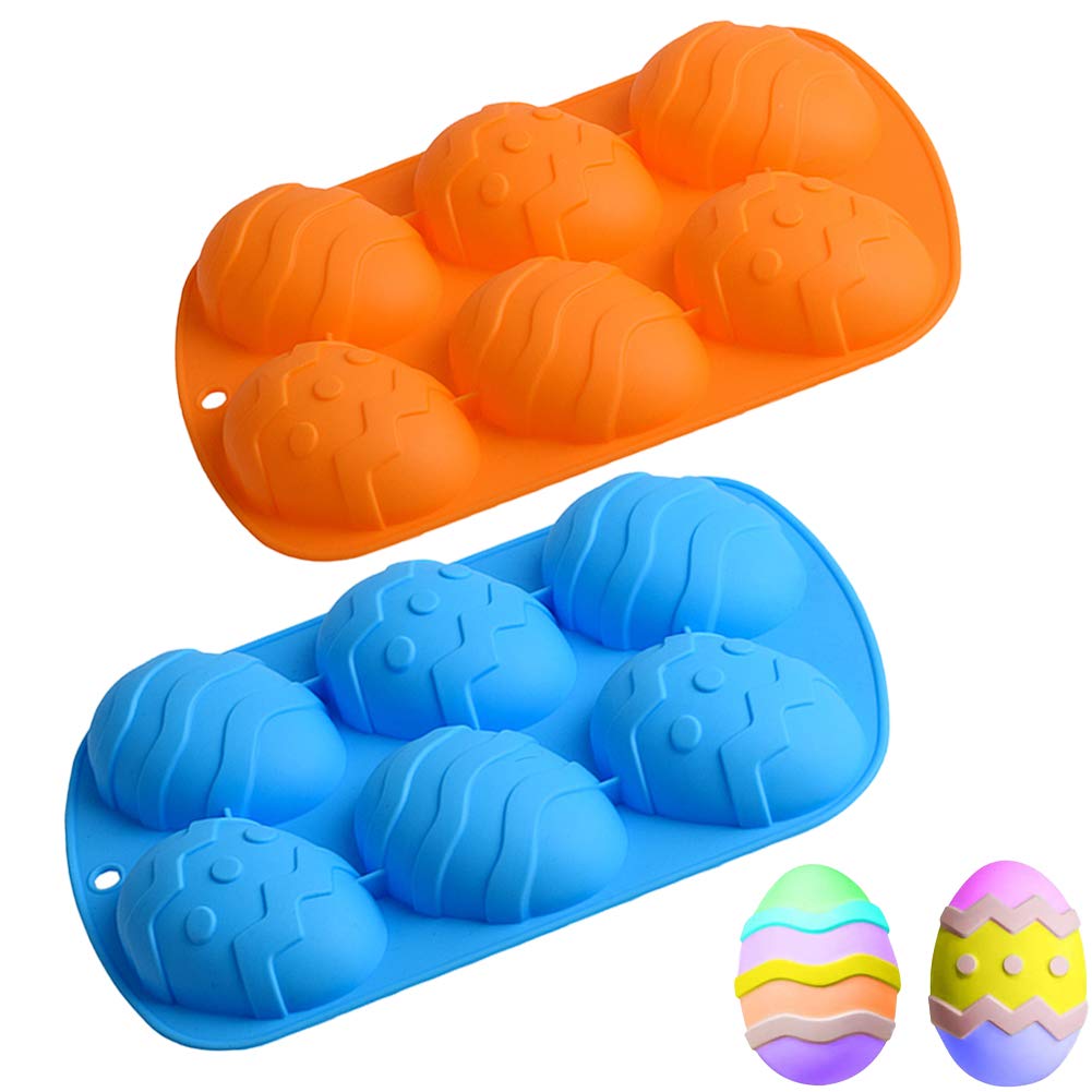 Easter Egg Silicone Candy Molds 2-Pack - Large Chocolate Bomb, Candy & Ice Cube Baking Molds for Easter Treats (Blue & Orange) - Perfect for Holiday Baking, DIY Chocolate Making & Party Desserts