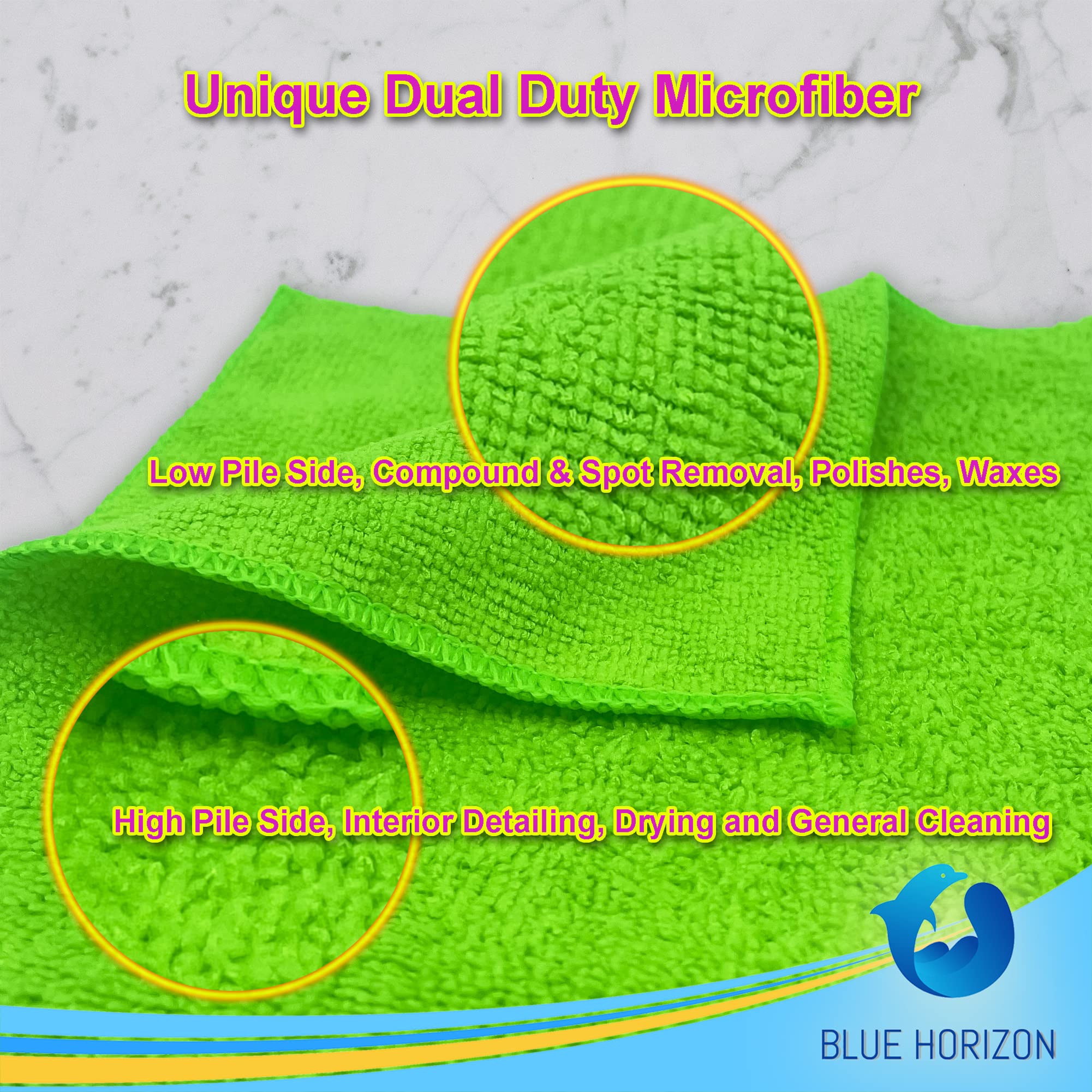 Blue Horizon Premium Microfiber Cleaning Cloths - 24 Pack Ultra Soft Plush Washcloths for Car Detailing, Kitchen, Bathroom & Household Cleaning - 16