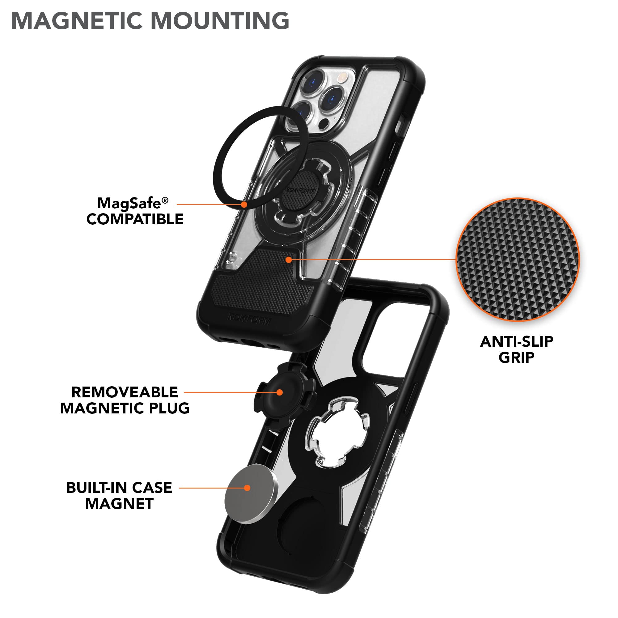 Rokform Crystal Series iPhone 13 Pro Case - Slim Magnetic Clear Cover with Dual Magnet & MagSafe Compatibility, RokLock Twist Lock, Drop Tested Armor - Perfect for Outdoor Adventures & Daily Use